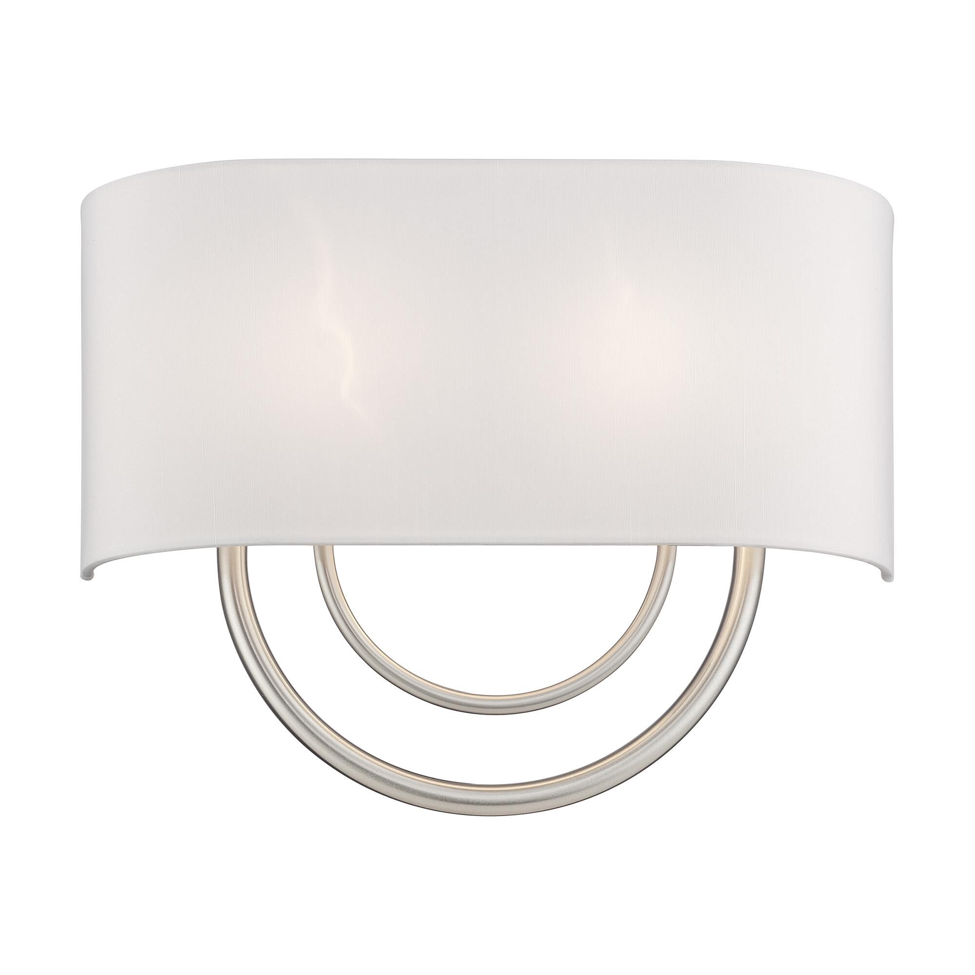 Shown in Brushed Nickel finish and Hand Crafted Off-White Fabric Hardback with White Fabric Inside shade