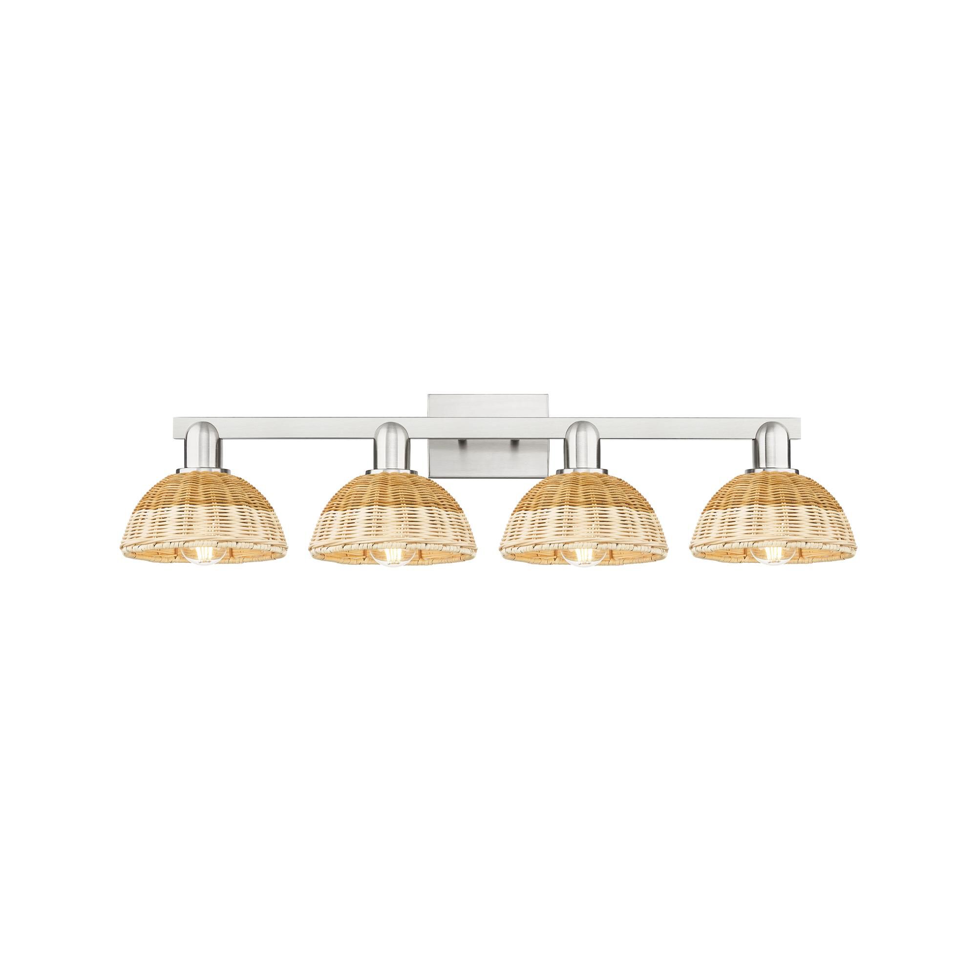 Shown in Brushed Satin Nickel finish and Natural Fiber shade