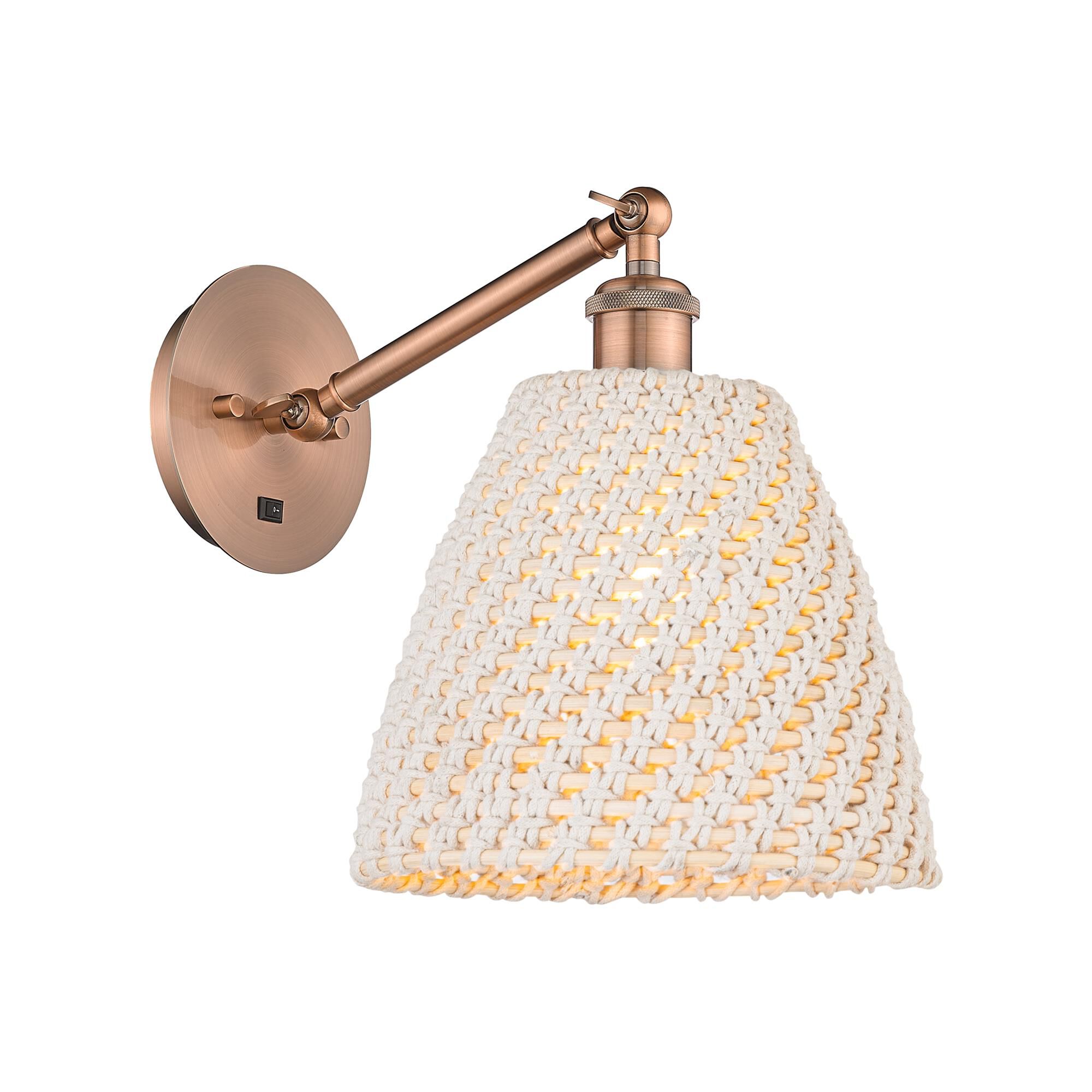 Shown in Antique Copper finish and Natural shade