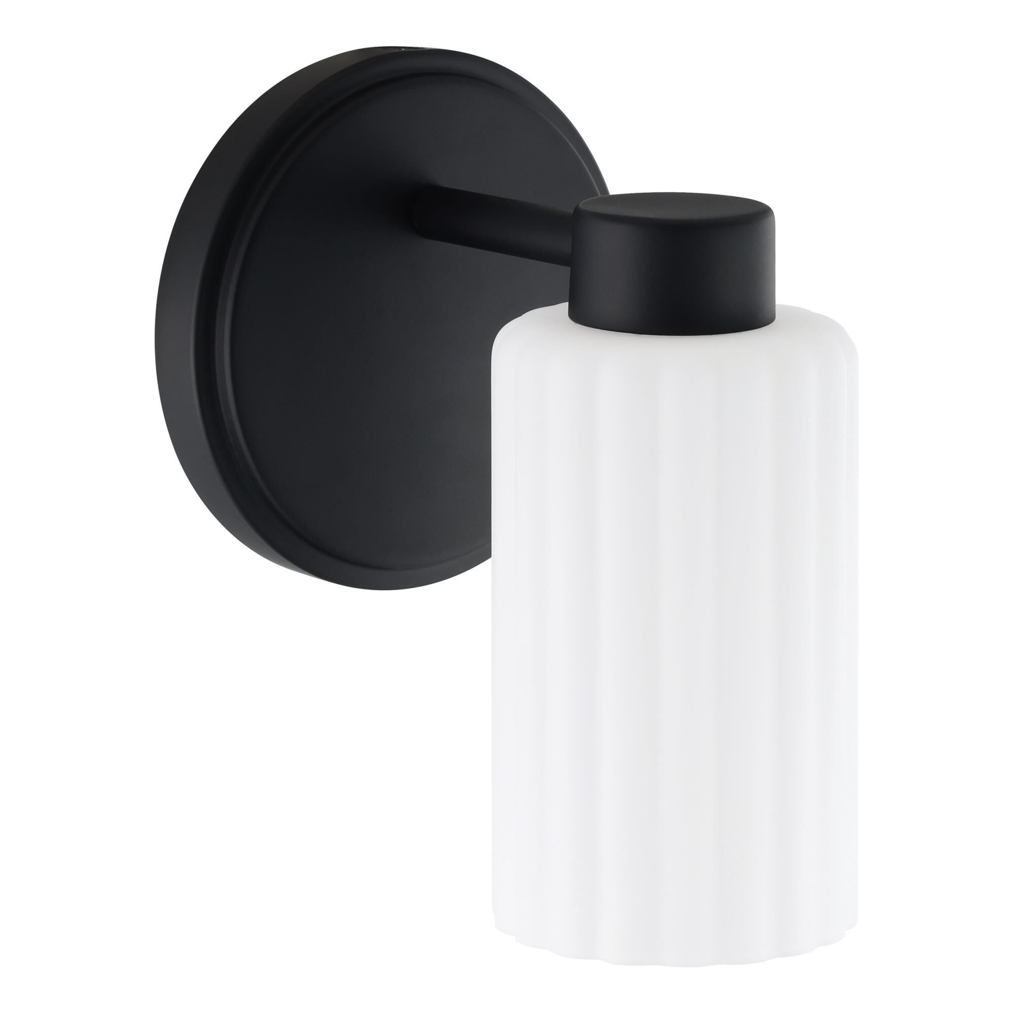 Shown in Matte Black finish and Etched Opal Ribbed glass