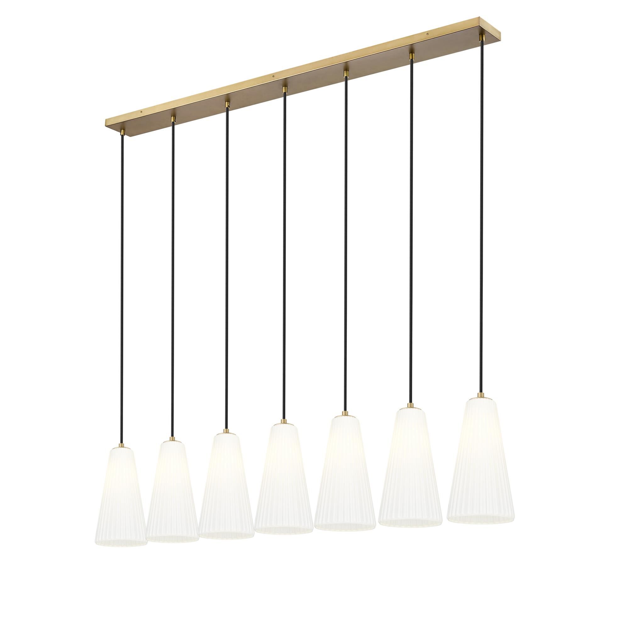 Shown in Modern Gold finish and White glass and White shade