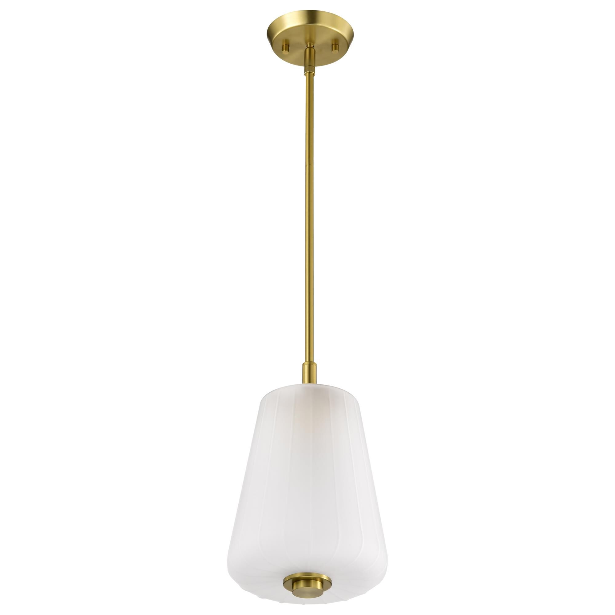 Shown in Vintage Brass finish and Etched White glass