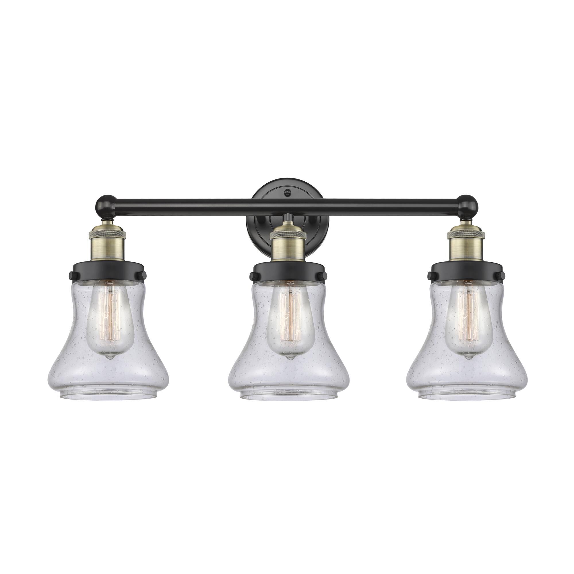 Shown in Black Antique Brass finish and Seedy glass