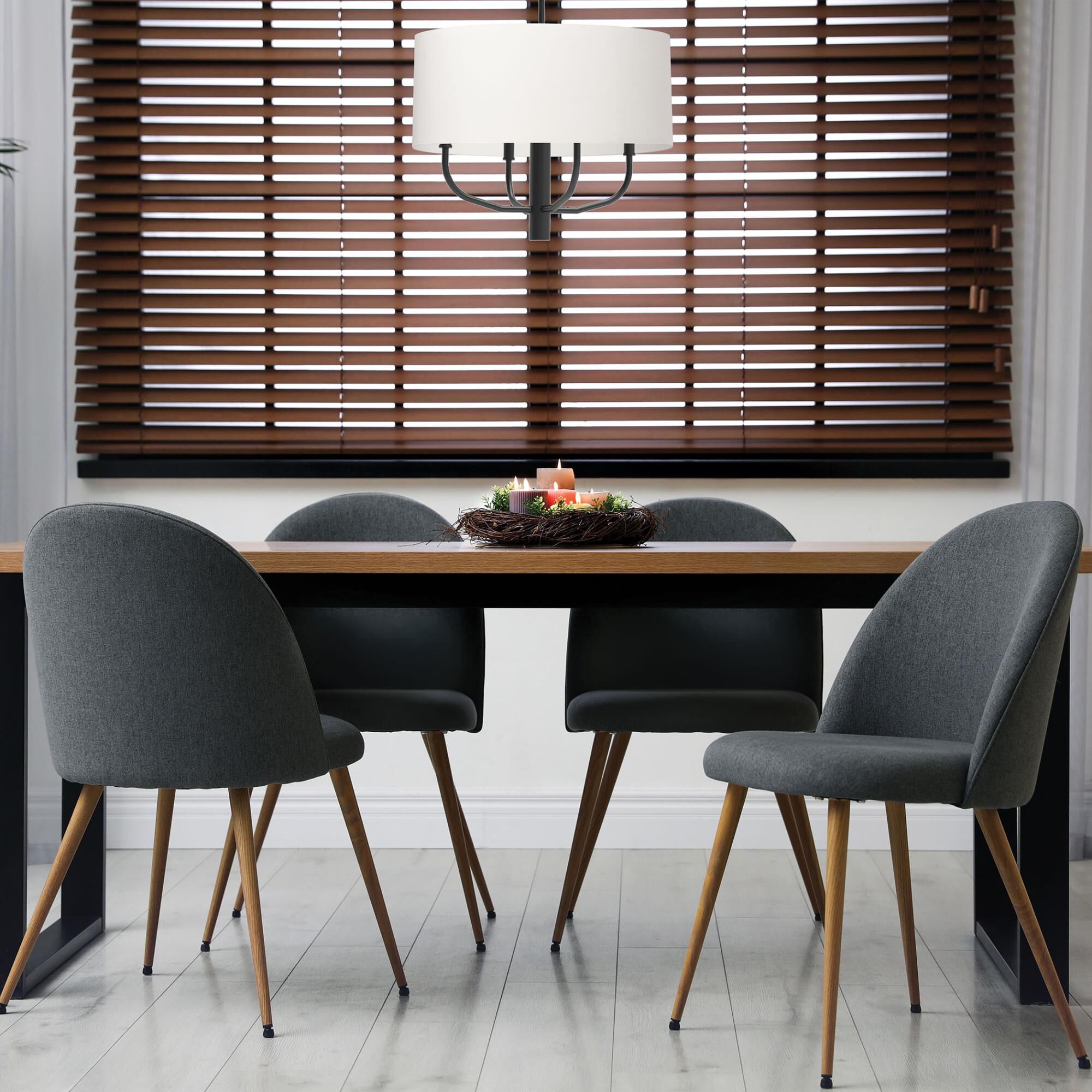 Shown in White and Matte Black finish and White Fabric Drum shade