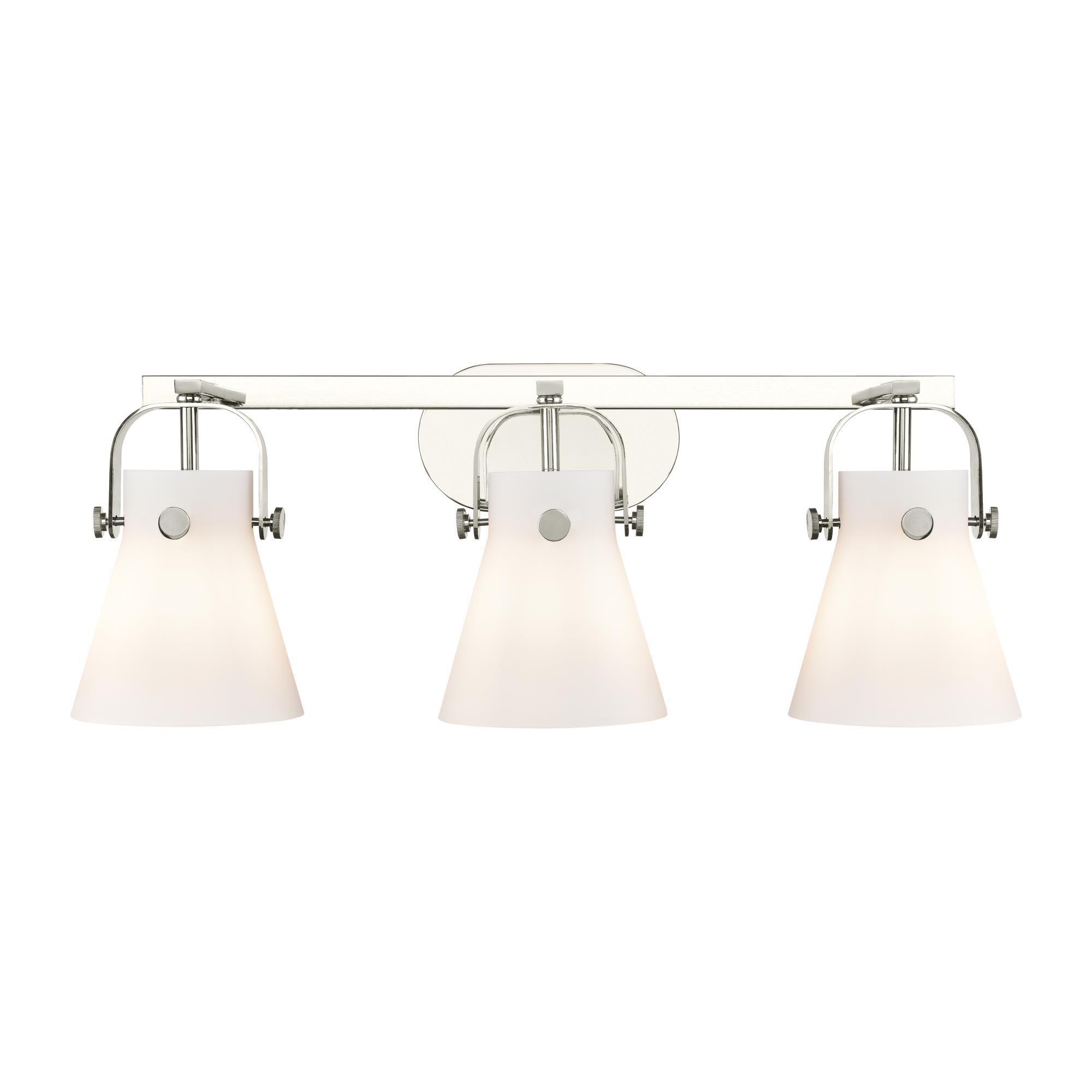 Shown in Polished Nickel finish and Matte White glass and Matte White Glass shade
