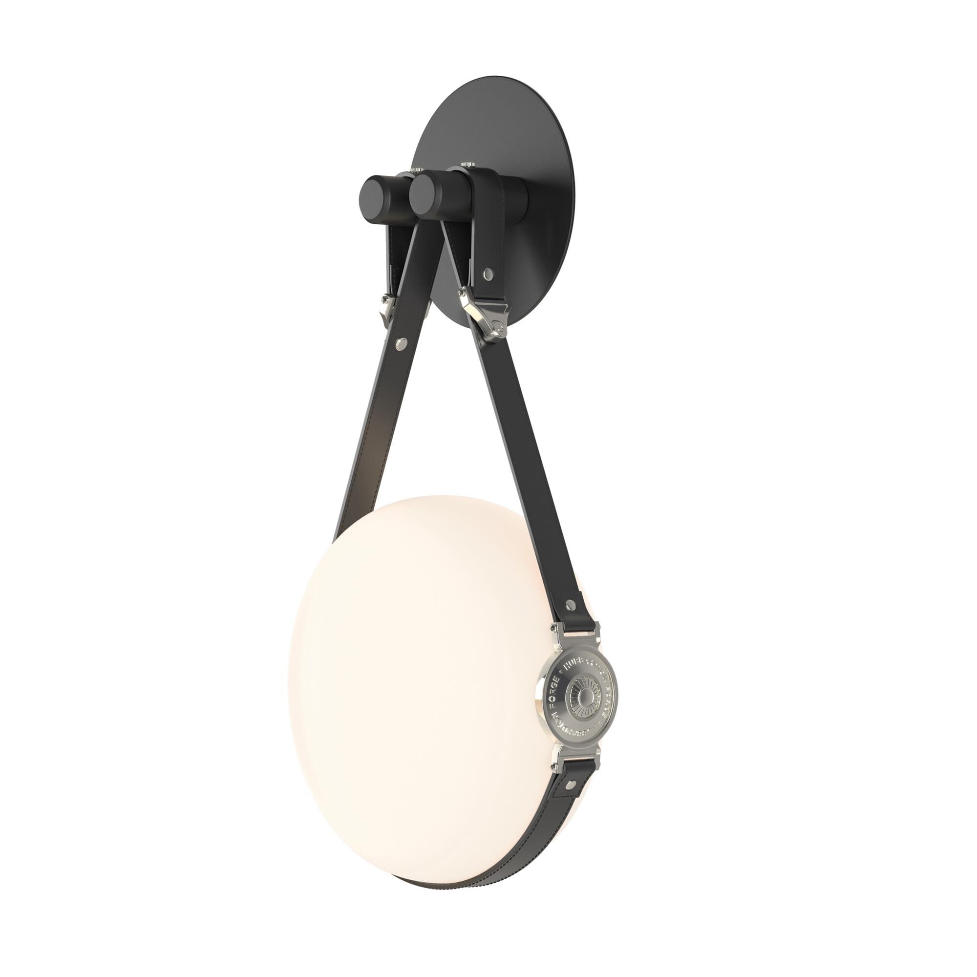 Shown in Black with Polished Nickel finish and Opal glass and Leather Black with HF Disk accent