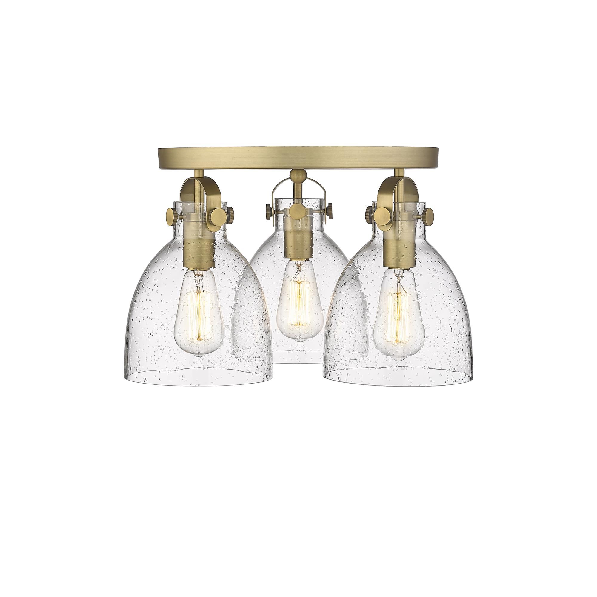 Shown in Brushed Brass finish and Seedy glass