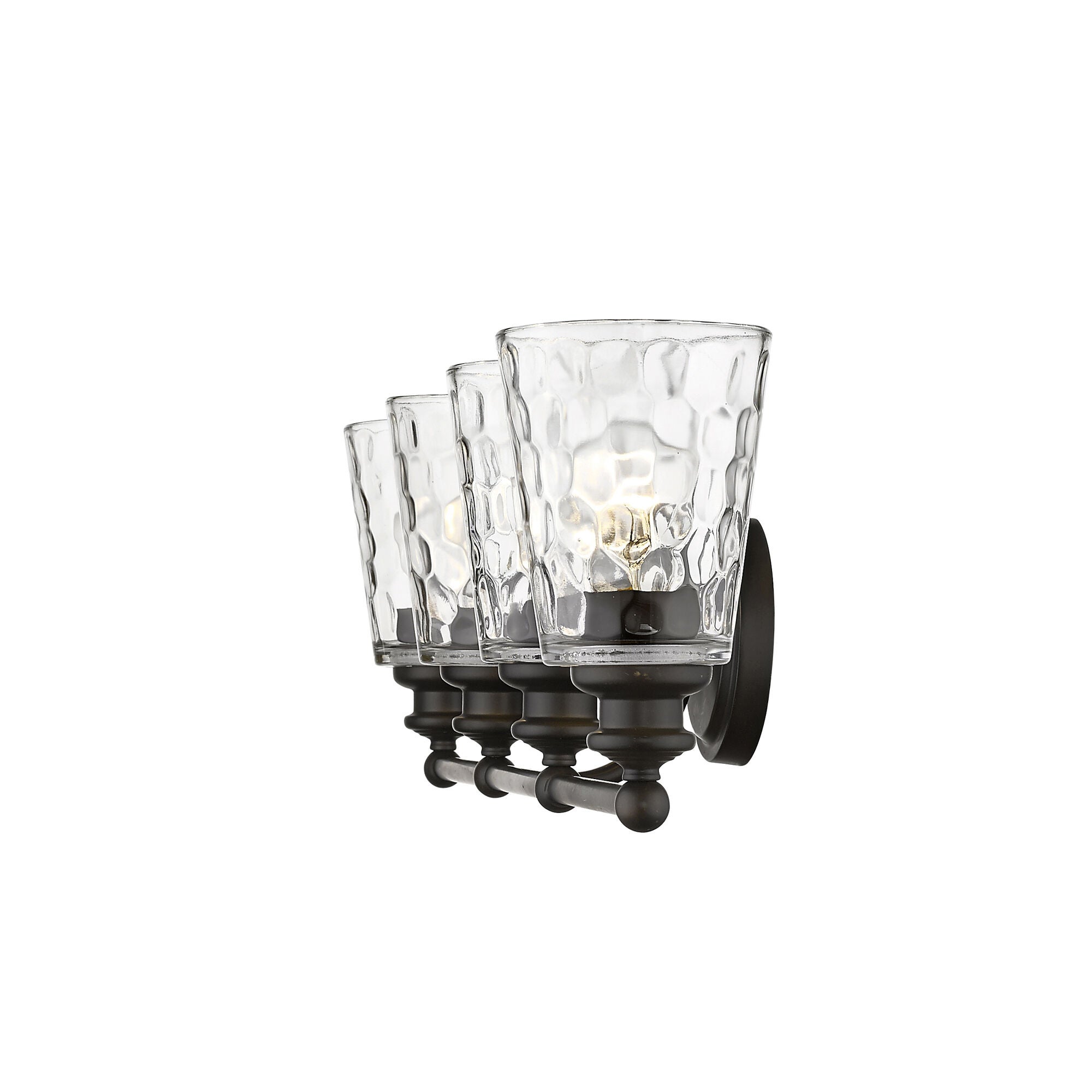 Shown in Oil-Rubbed Bronze finish and Clear glass and Clear, Optic Cone Shaped Glass shade