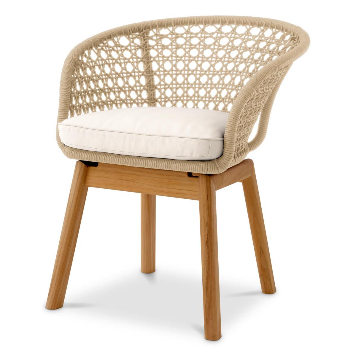 Shown in Flores Off-White, Natural Teak, Cream Rope finish