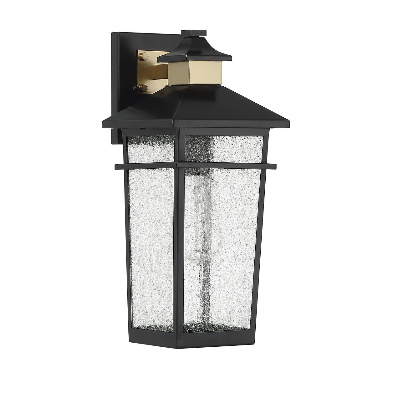 Shown in Matte Black with Warm Brass finish and Clear Seeded glass