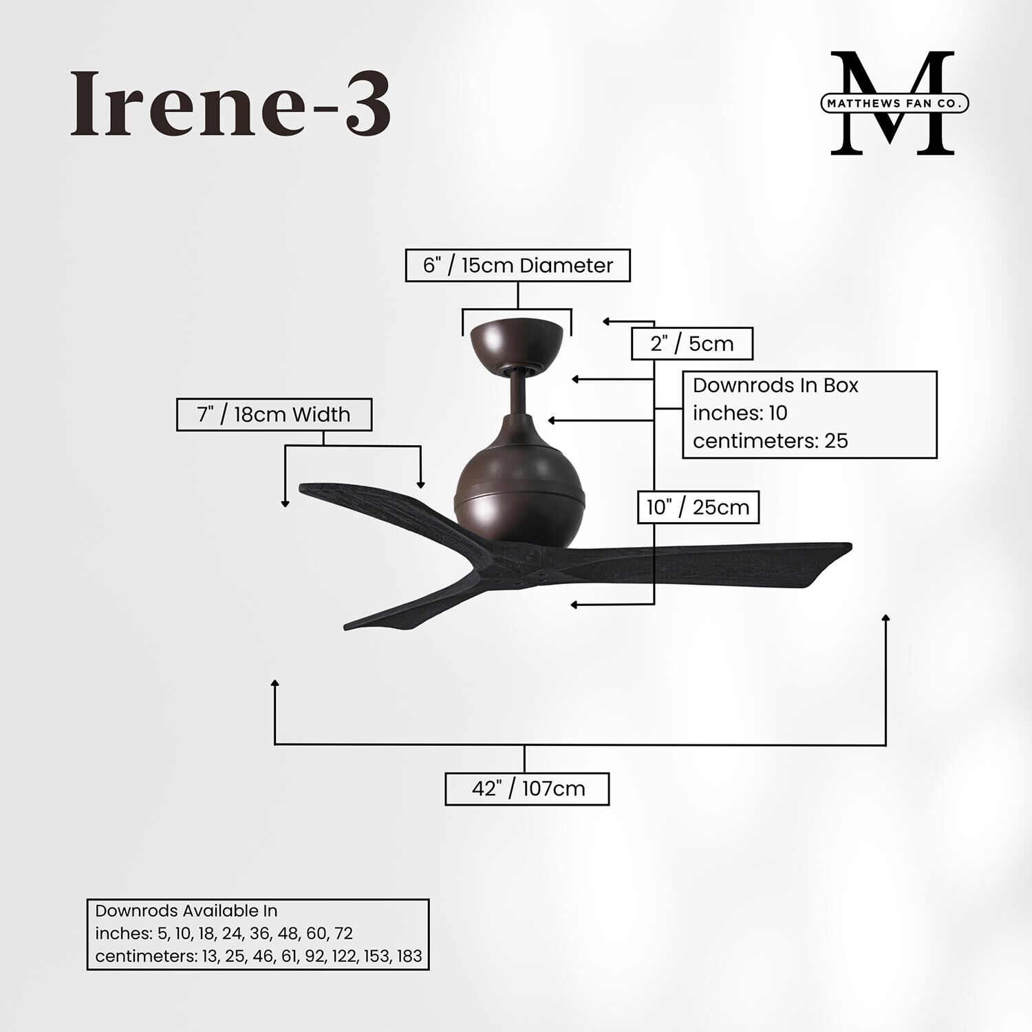 Irene 42 Inch 3 Blade Ceiling Fan by Matthews Fan Company