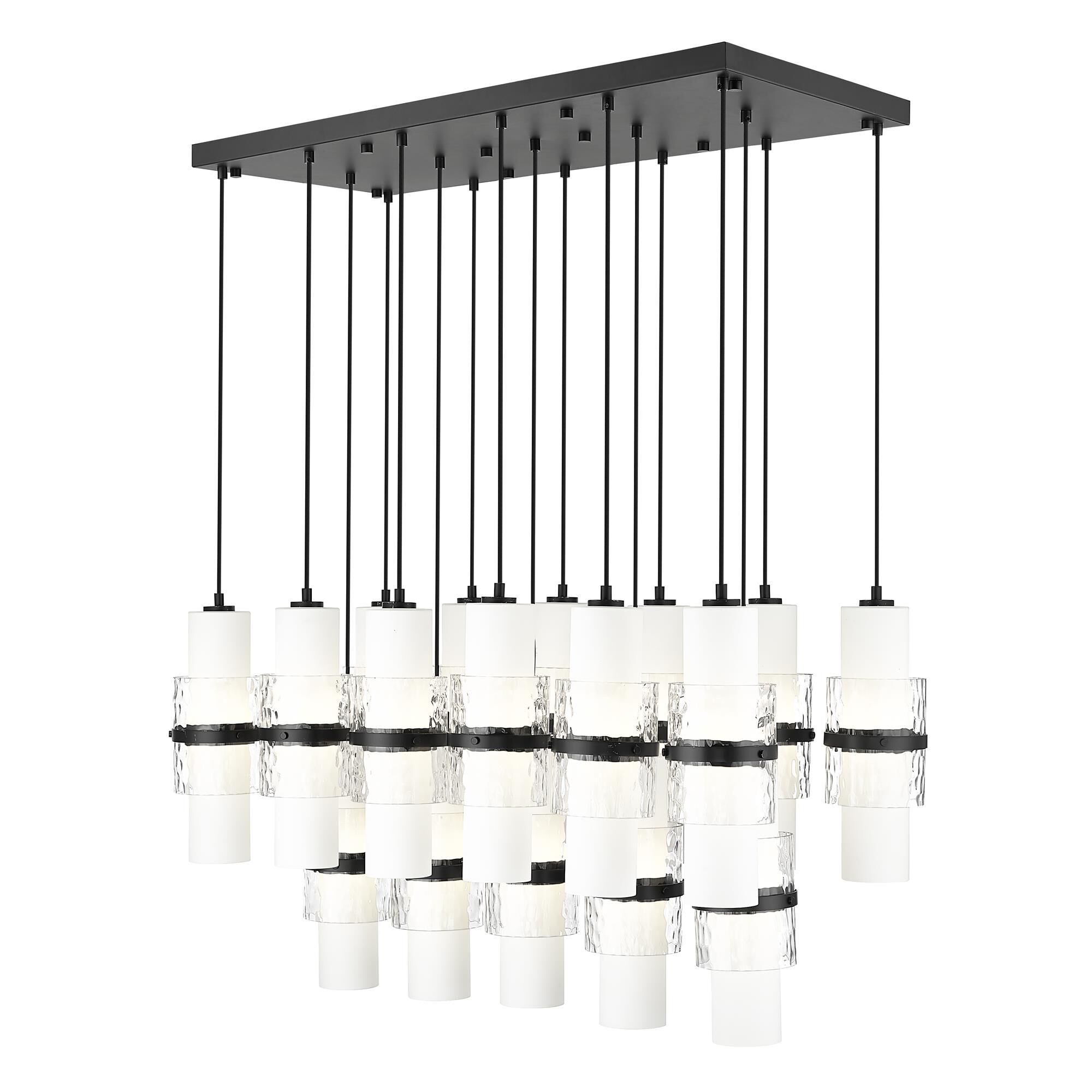 Shown in Matte Black finish and Clear + Etched Opal glass and Clear + Etched Opal shade