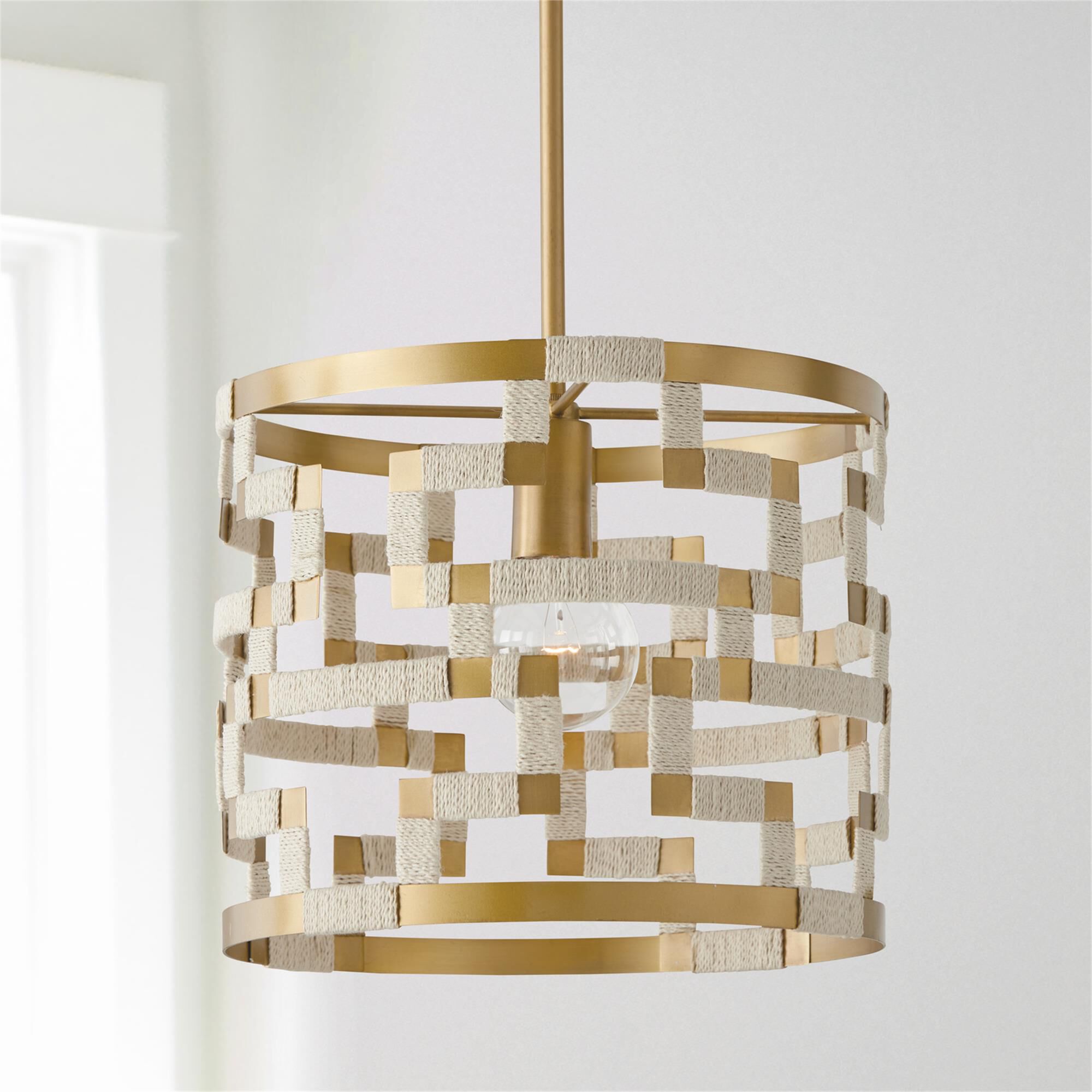 Shown in Bleached Natural Jute And Patinaed Brass finish