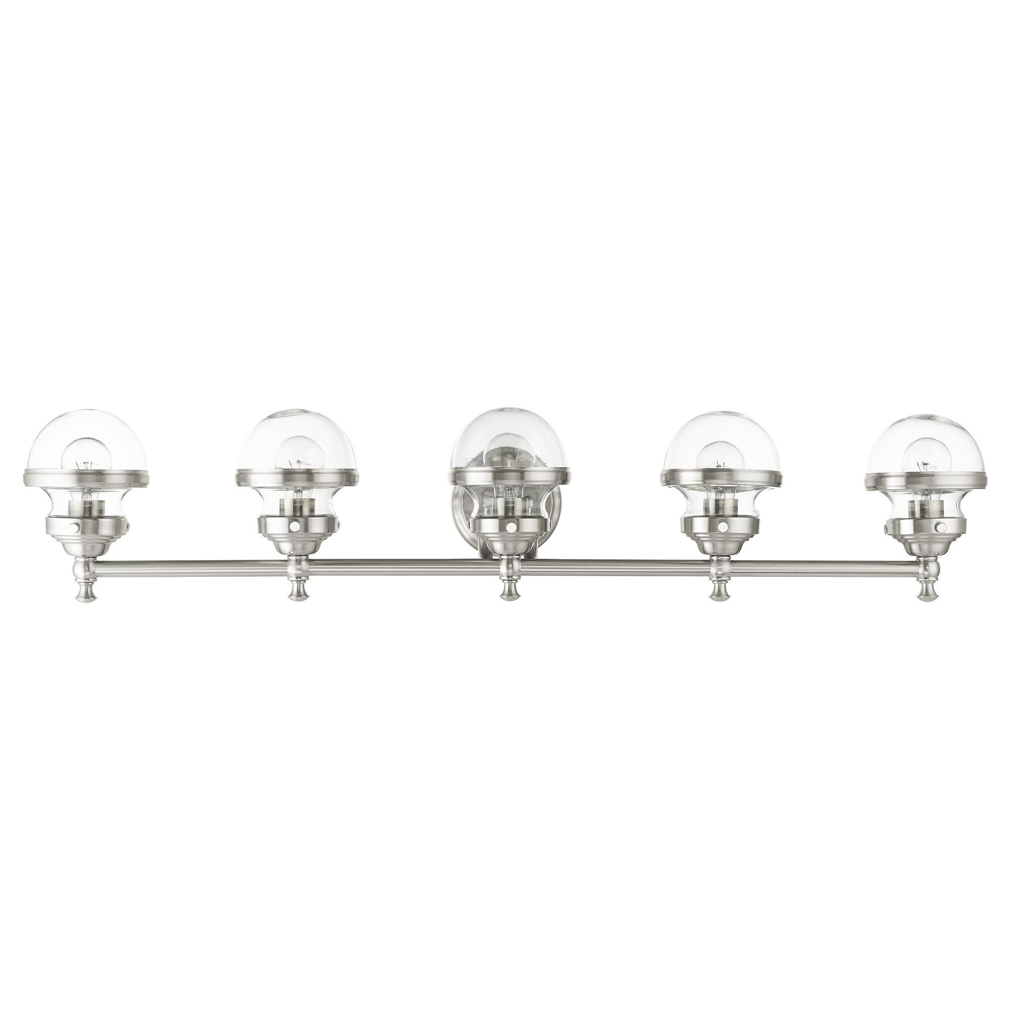 Shown in Brushed Nickel finish and Hand Blown Clear glass and Hand Blown Clear Glass shade