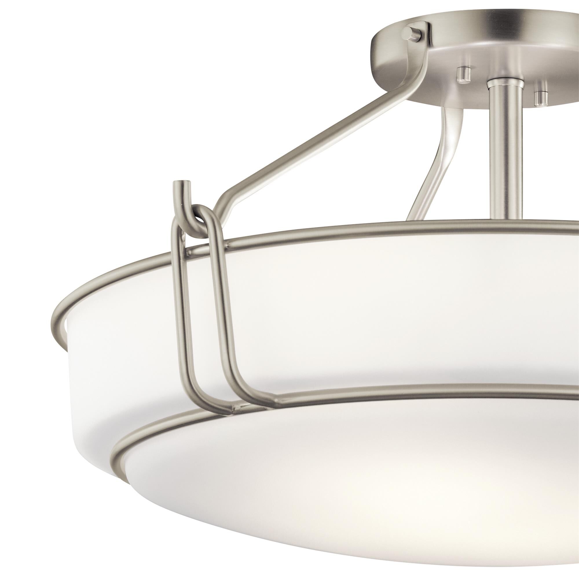 Shown in Brushed Nickel finish and Satin Etched White glass