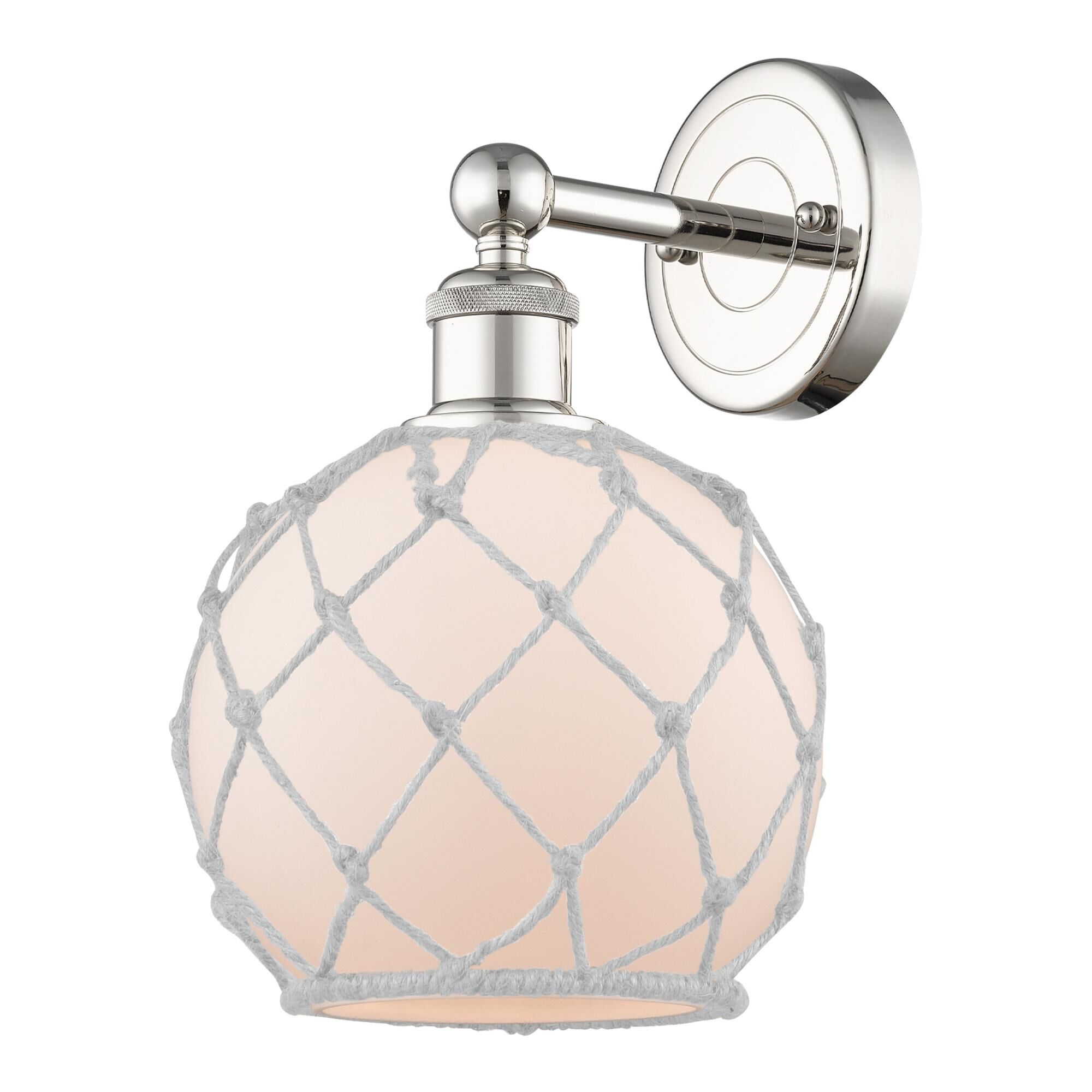Shown in Polished Nickel finish and White with White Rope glass