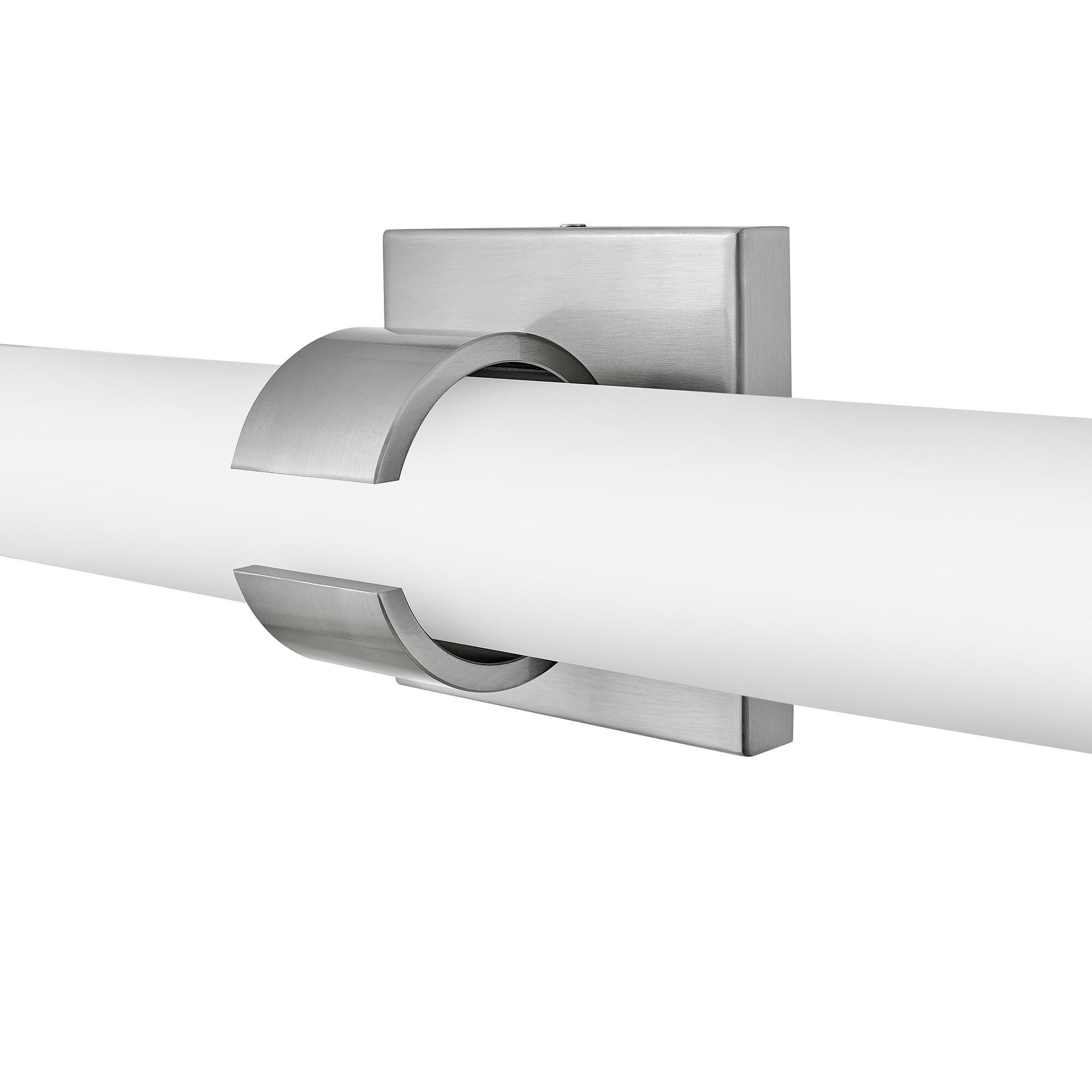 Shown in Brushed Nickel finish and Etched White glass