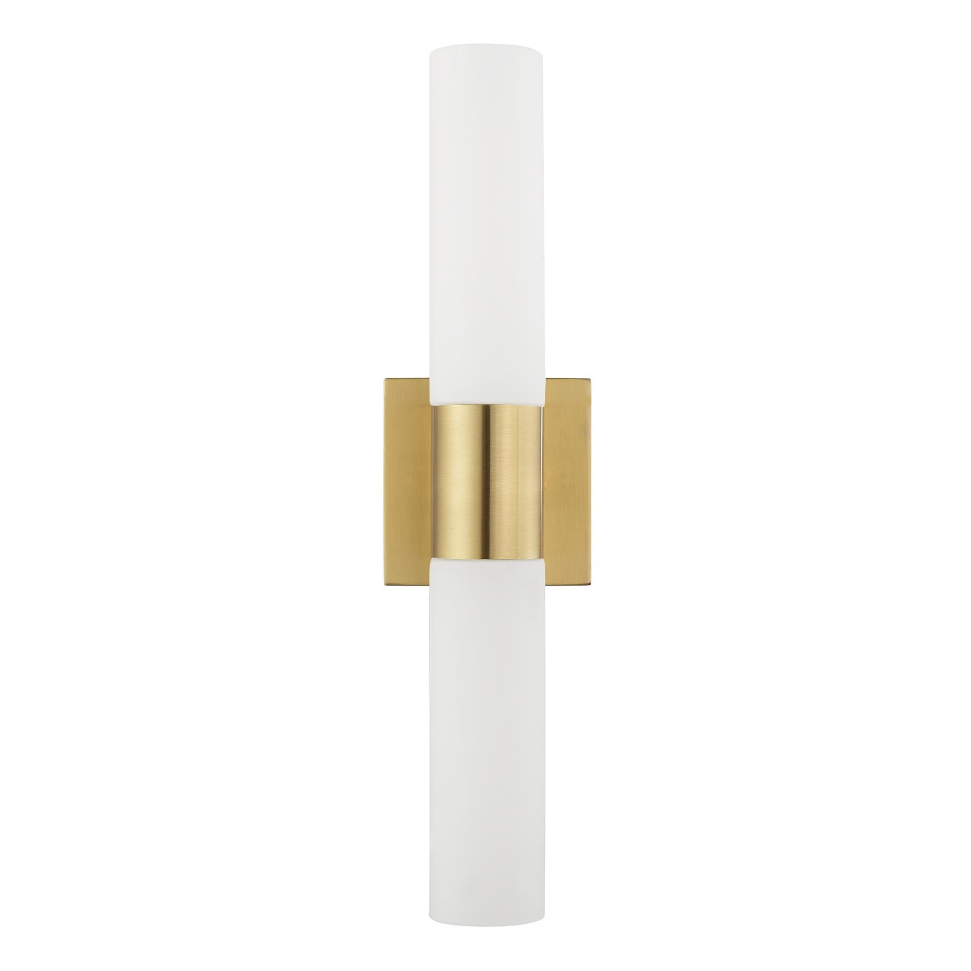 Shown in Satin Brass finish and Hand Blown Satin Opal White Twist Lock glass