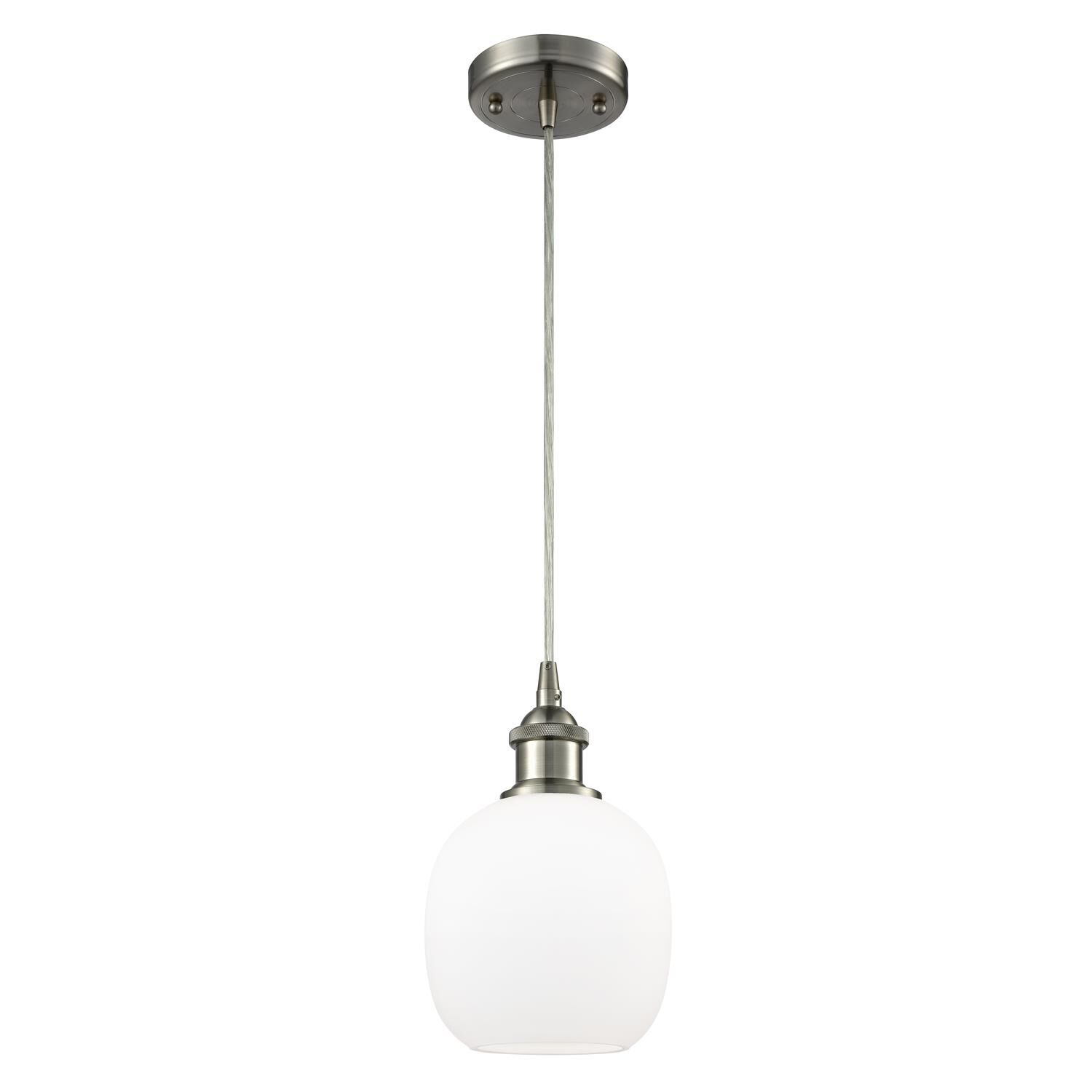 Shown in Satin Nickel finish and Matte White - Sphere glass and Silver Wire accent