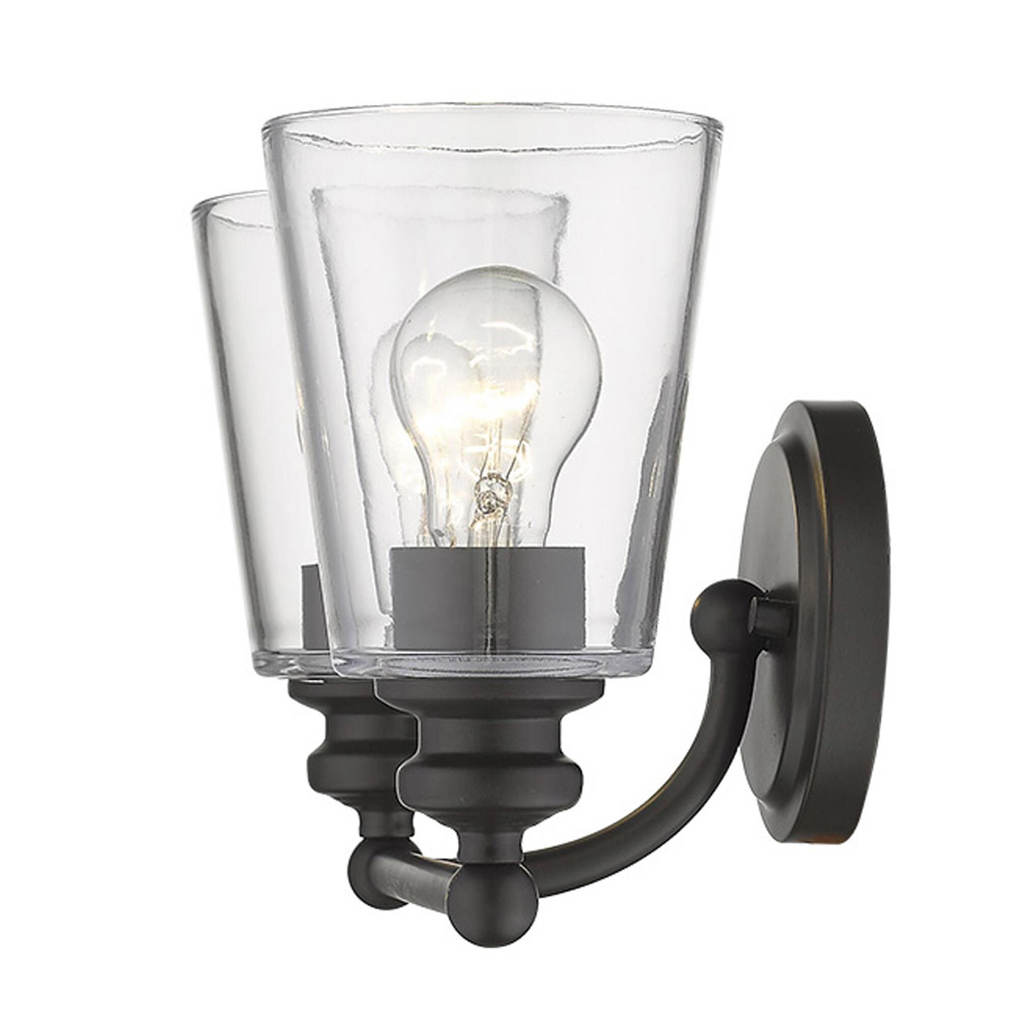 Shown in Oil-Rubbed Bronze finish and Clear glass and Clear, Cone Shaped Glass shade