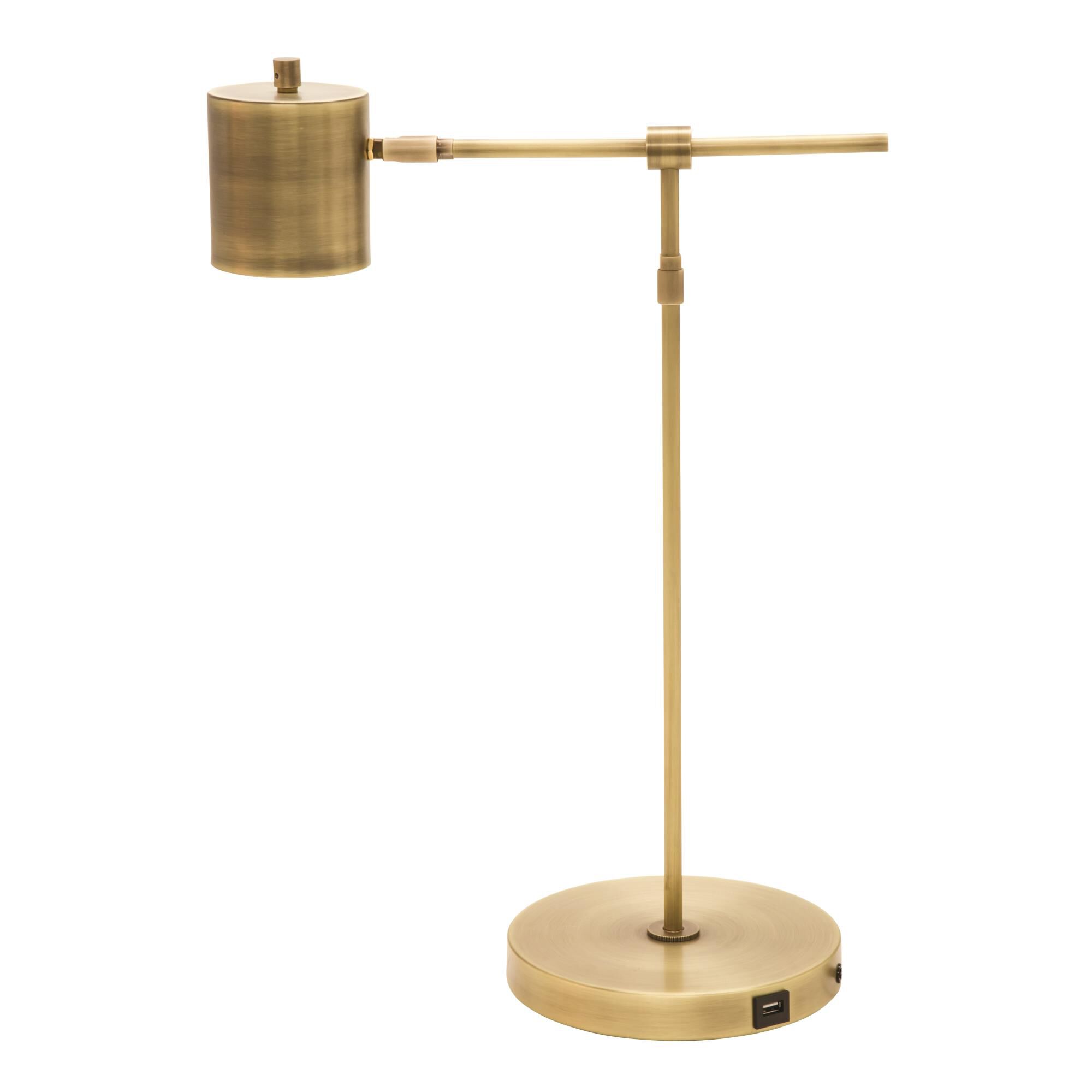 Shown in Antique Brass finish and Metal shade