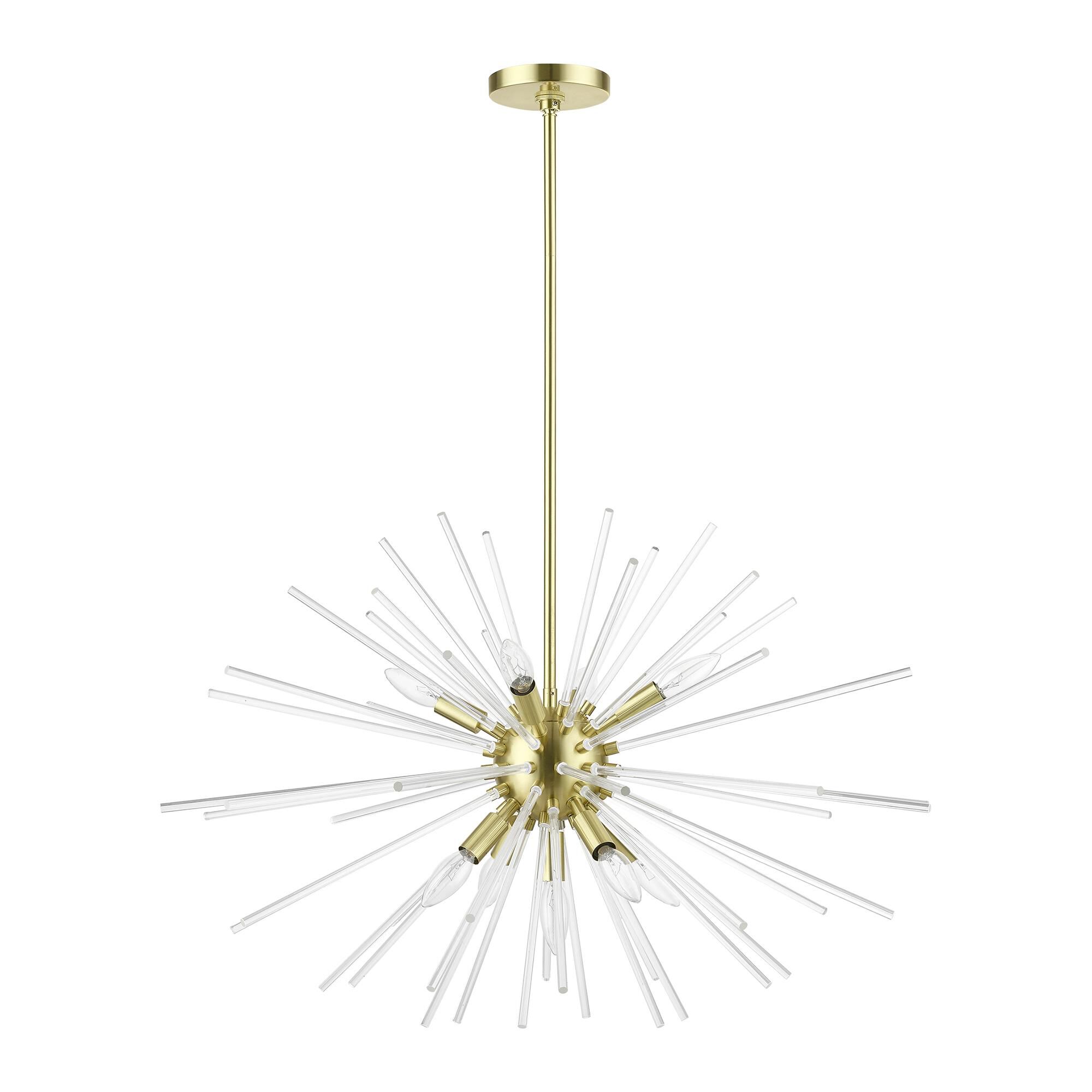 Shown in Satin Brass finish and Clear Rods glass