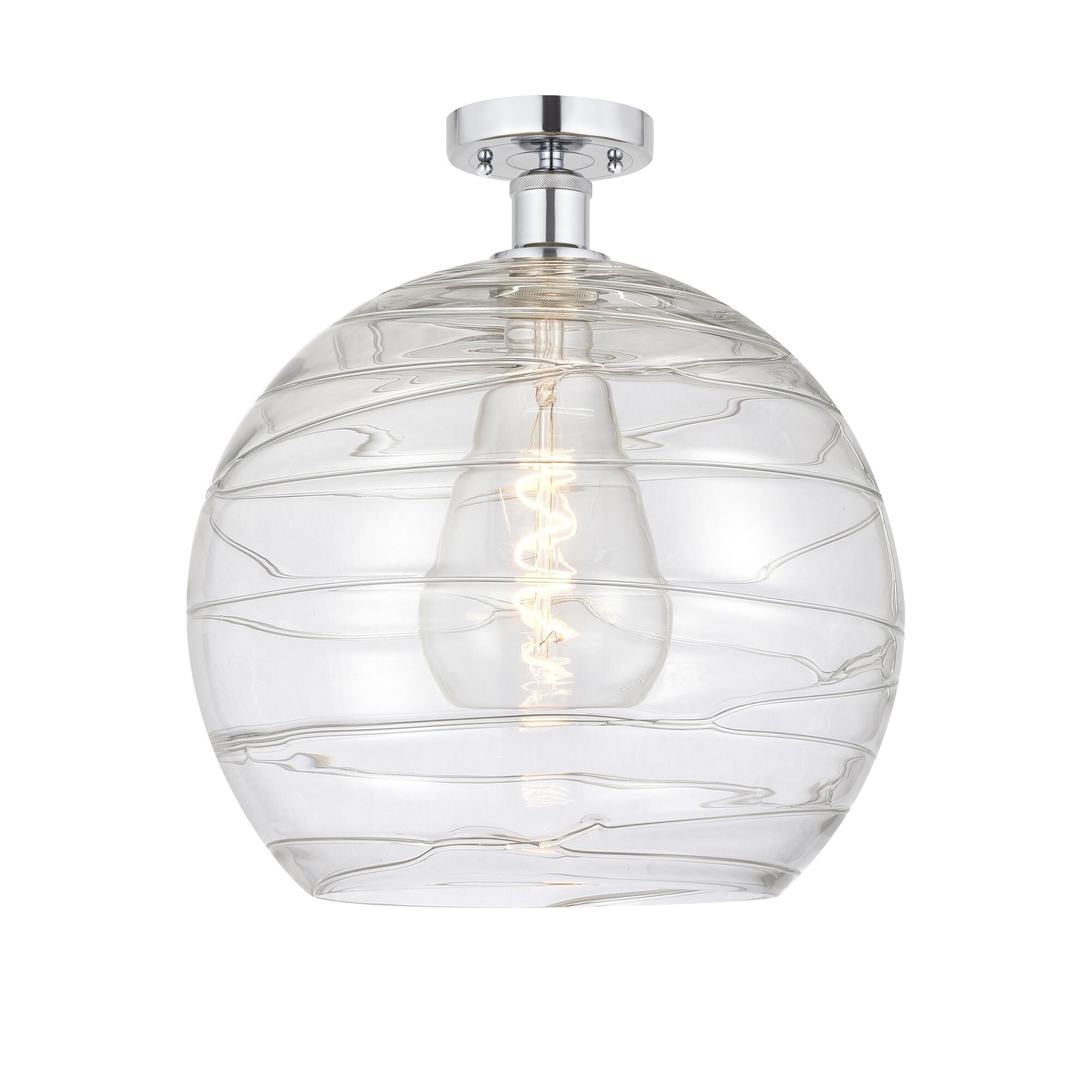 Shown in Polished Chrome finish and Clear Deco Swirl glass