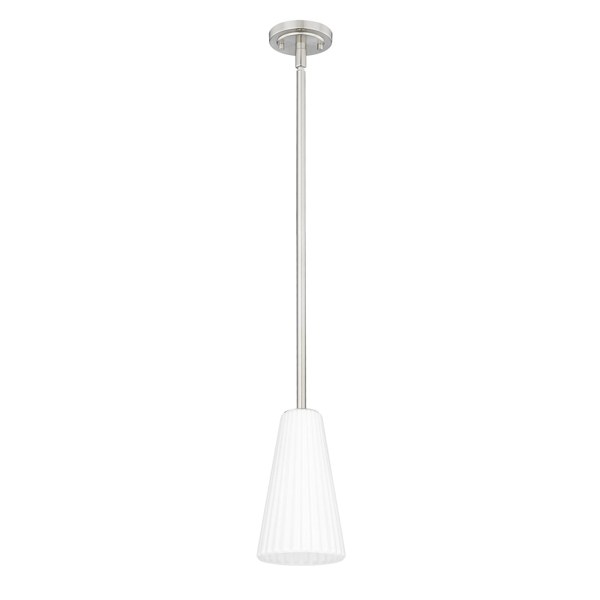 Shown in Brushed Nickel finish and White glass and White shade