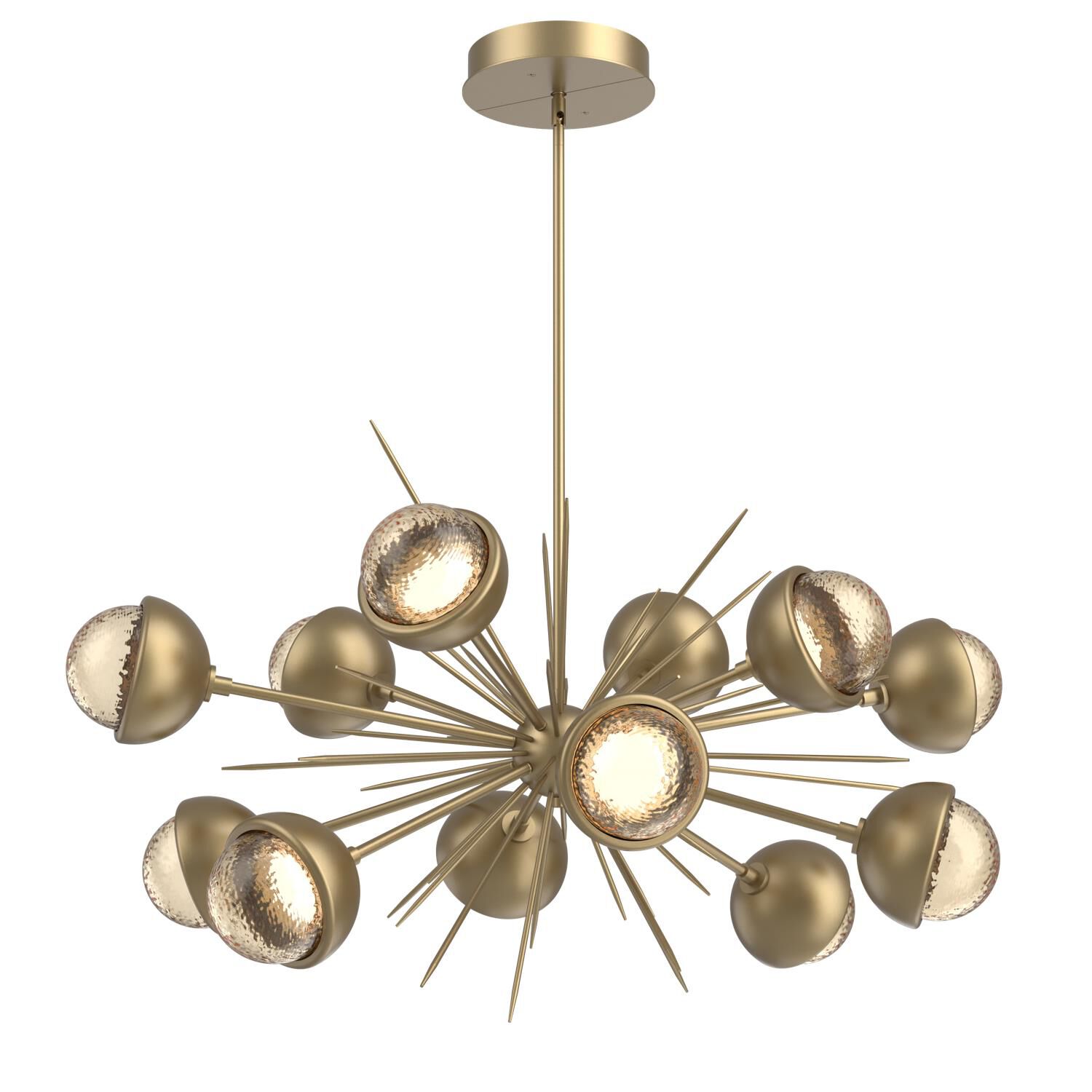 Shown in Gilded Brass finish and Amber glass and Metal Shade Matching Finish accent