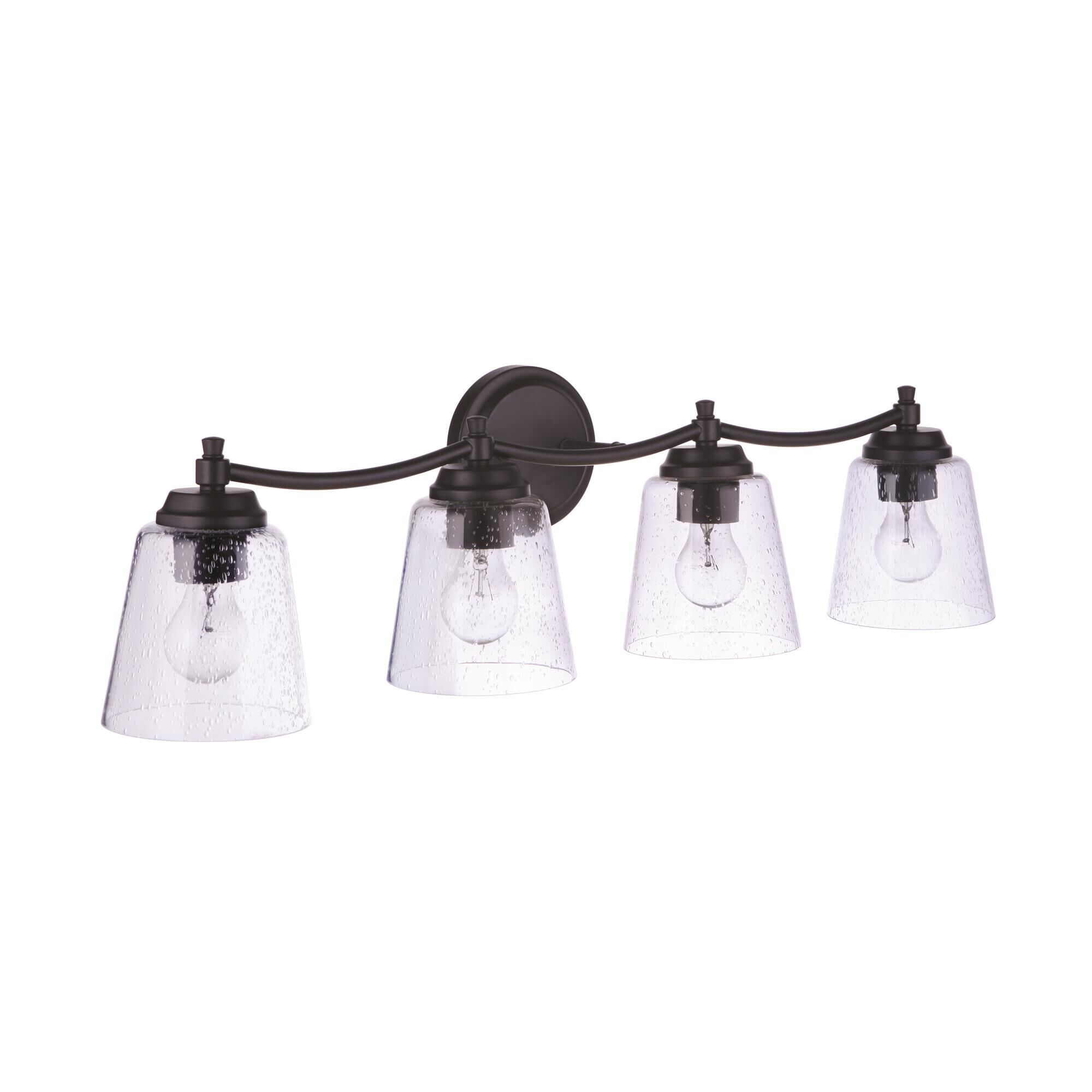 Shown in Flat Black finish and Clear Seeded glass and Glass shade