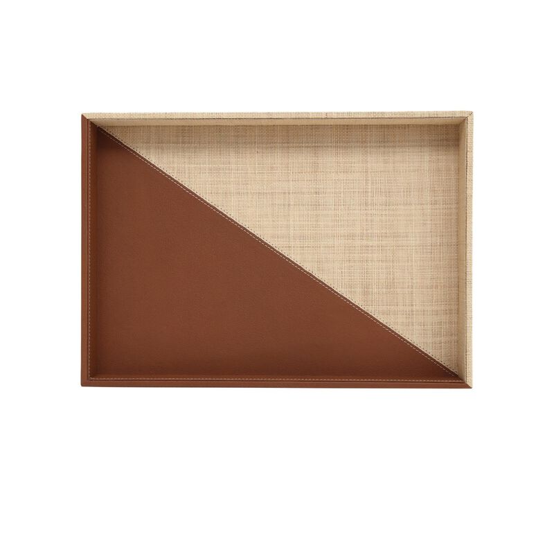 Leather & Raffia Tray Set of 2 by Currey & Company