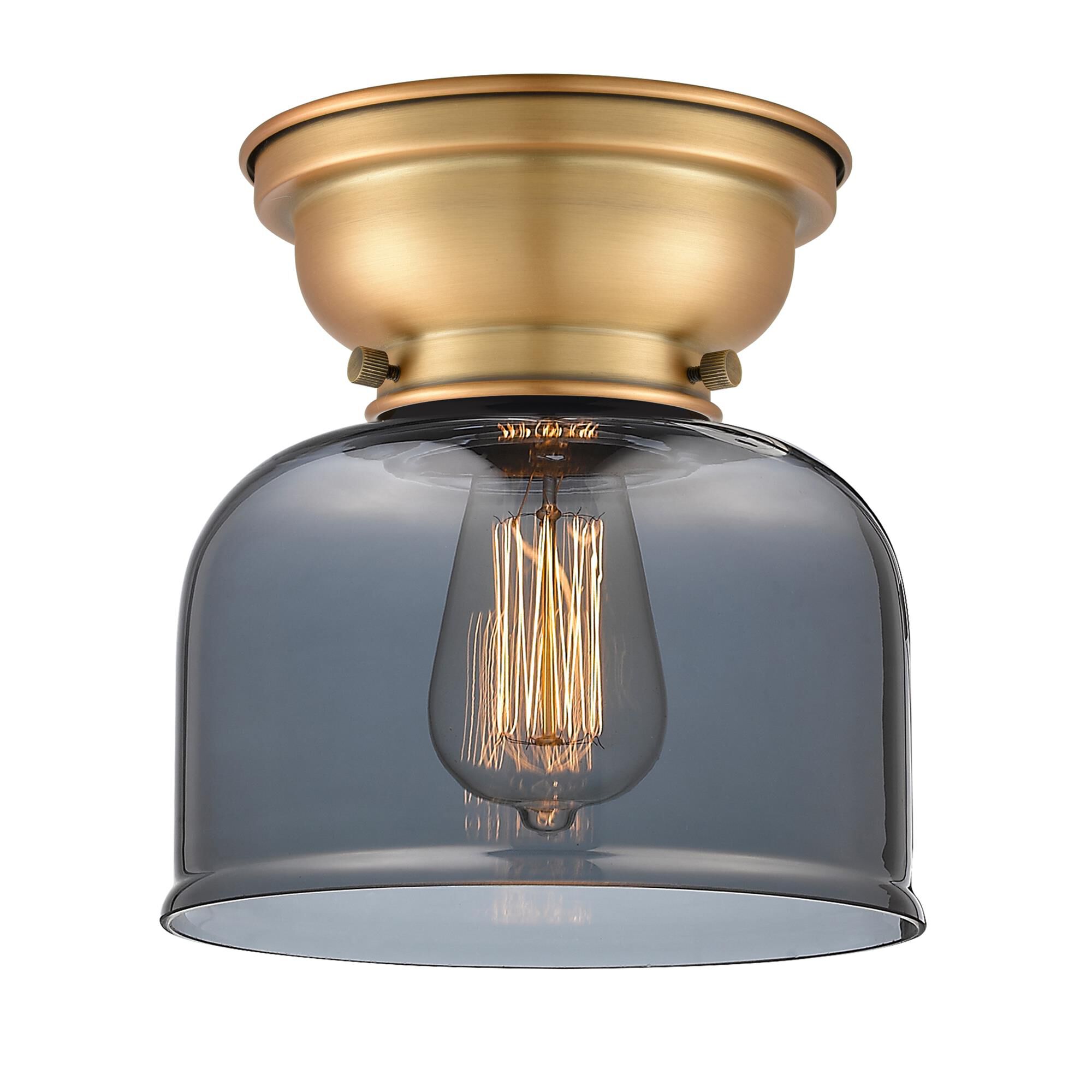 Shown in Brushed Brass finish and Plated Smoke Large Bell glass