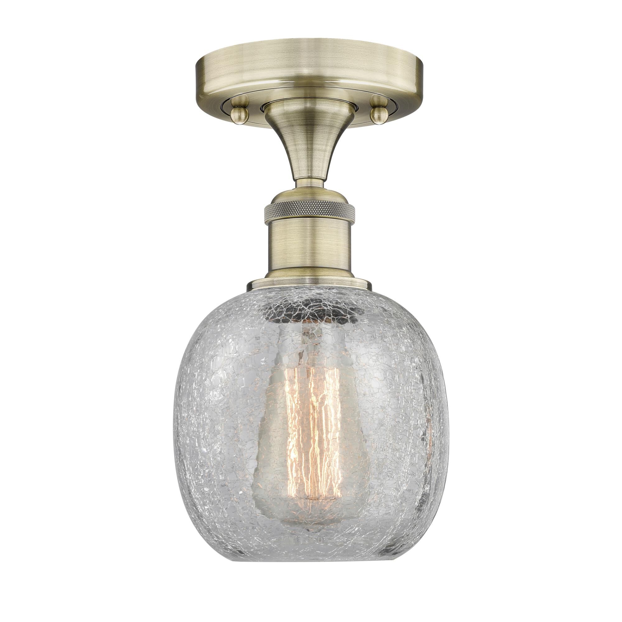Shown in Antique Brass finish and Clear Crackle glass