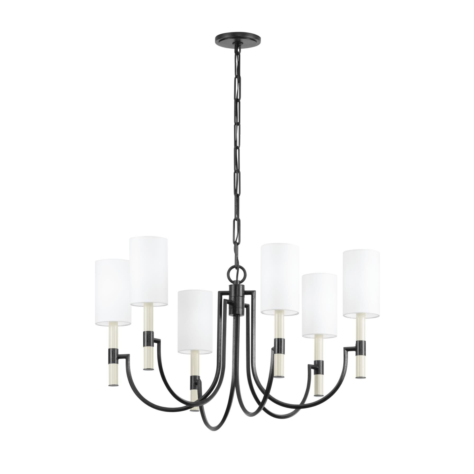 Shown in Forged Iron finish and White Linen shade