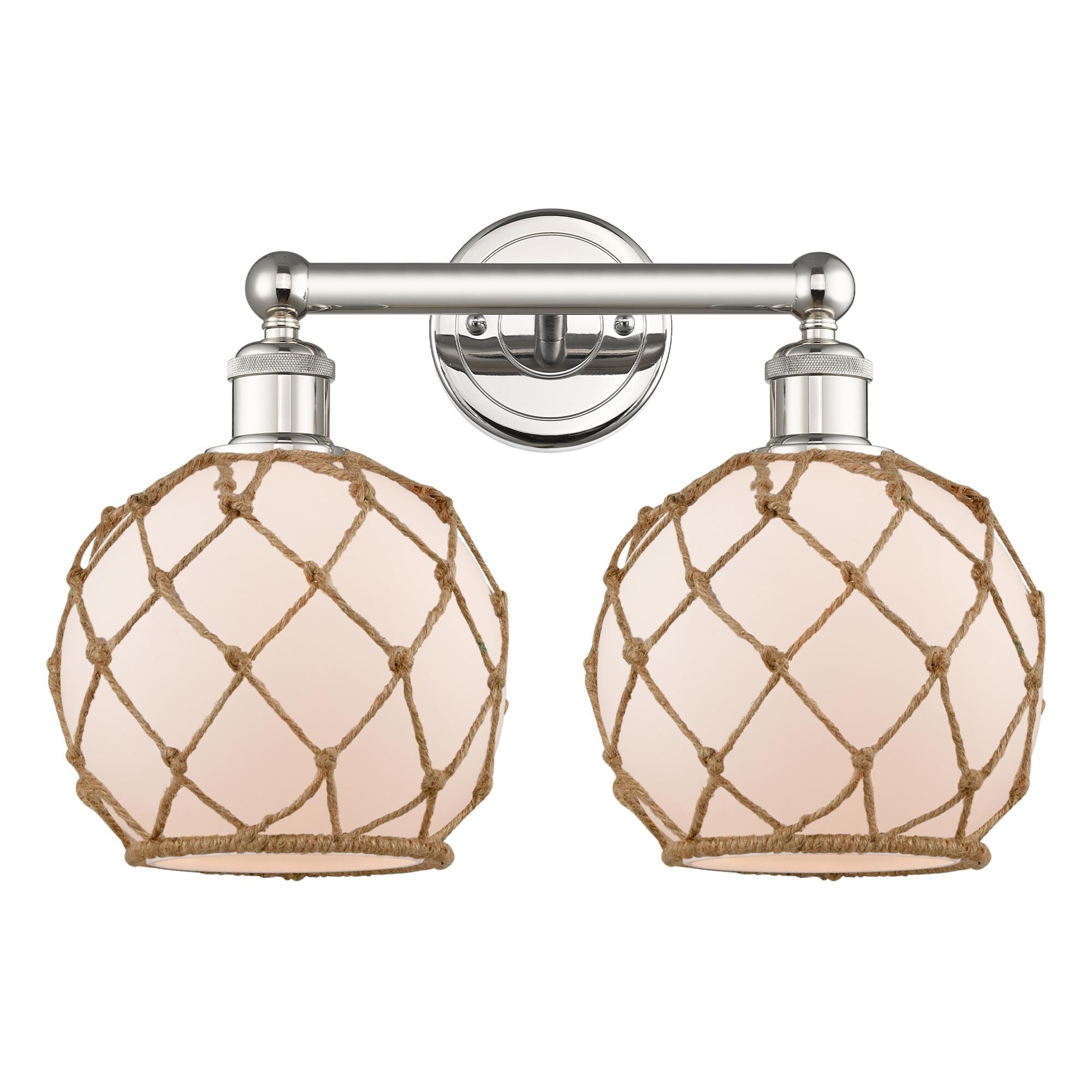 Shown in Polished Nickel finish and White with Brown Rope glass