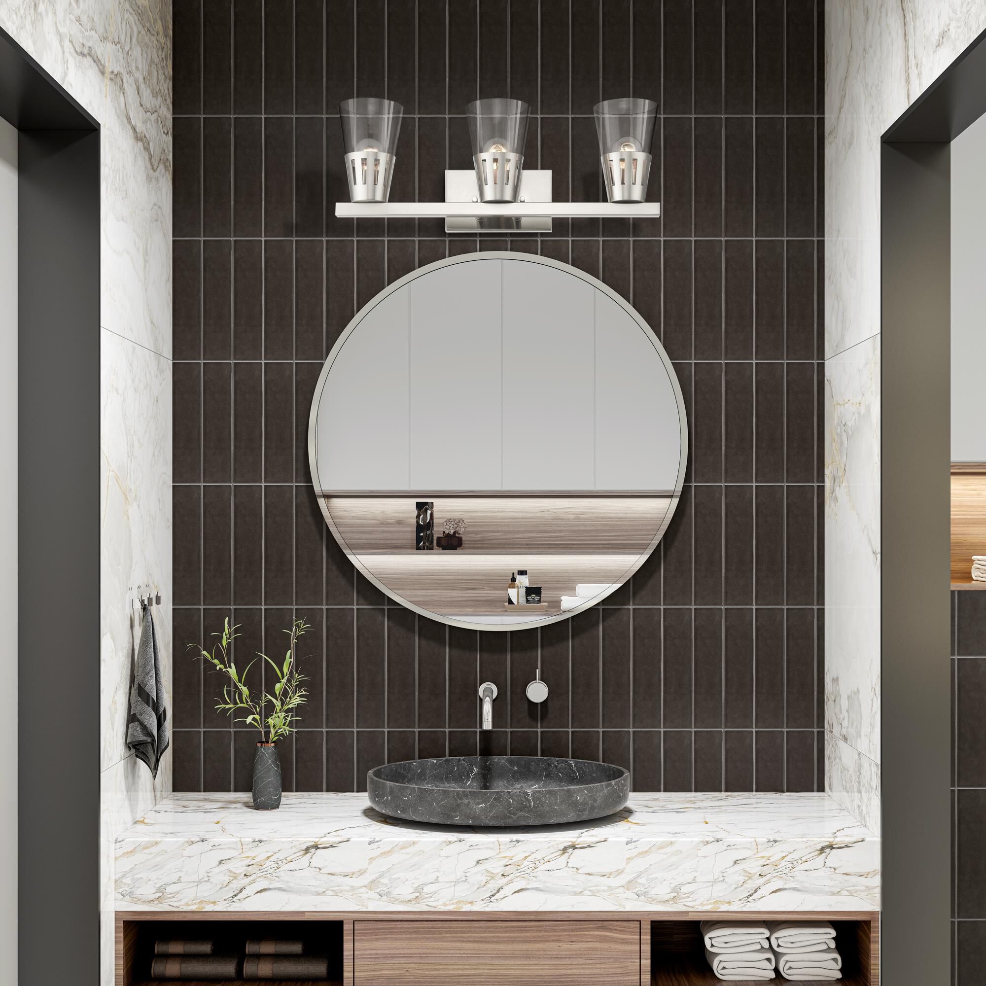 Shown in Brushed Nickel finish and Hand Blown Clear glass