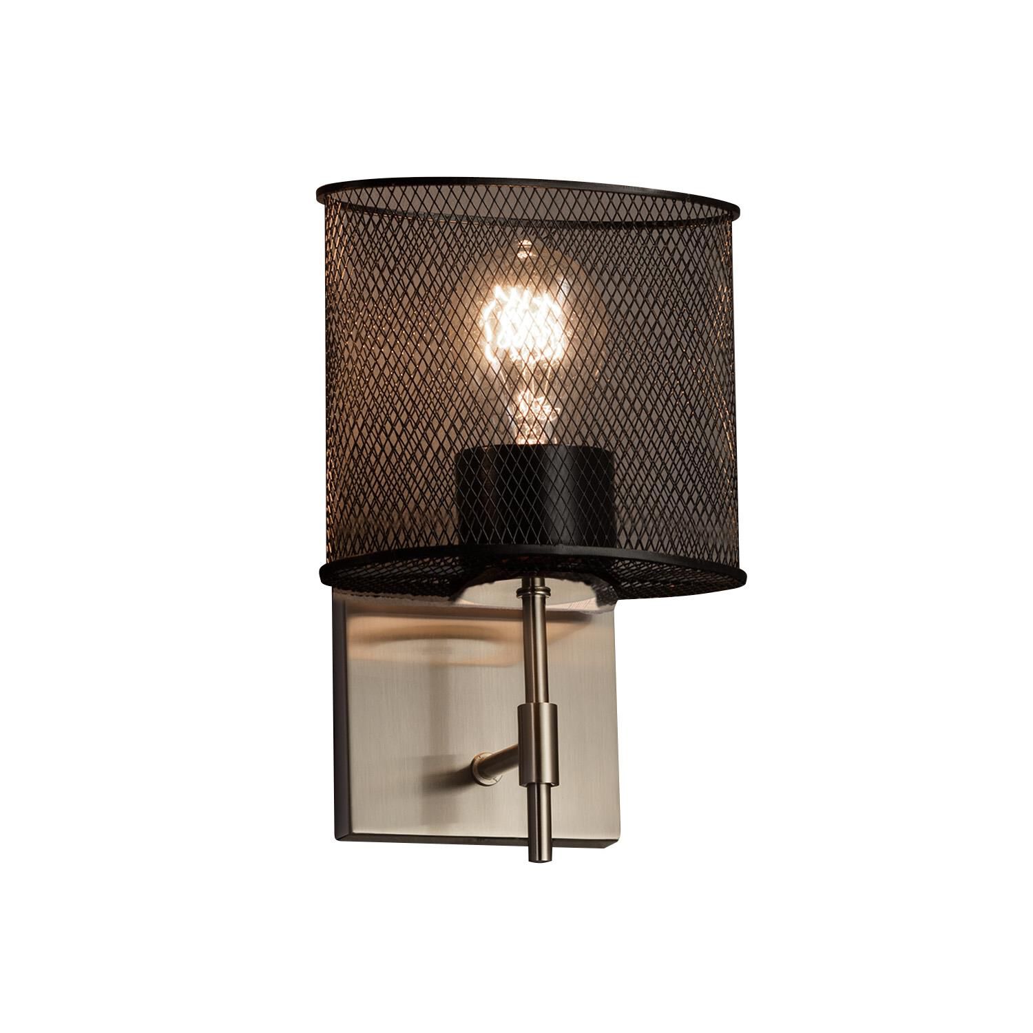 Shown in Brushed Nickel finish and Wire Mesh shade and Oval accent