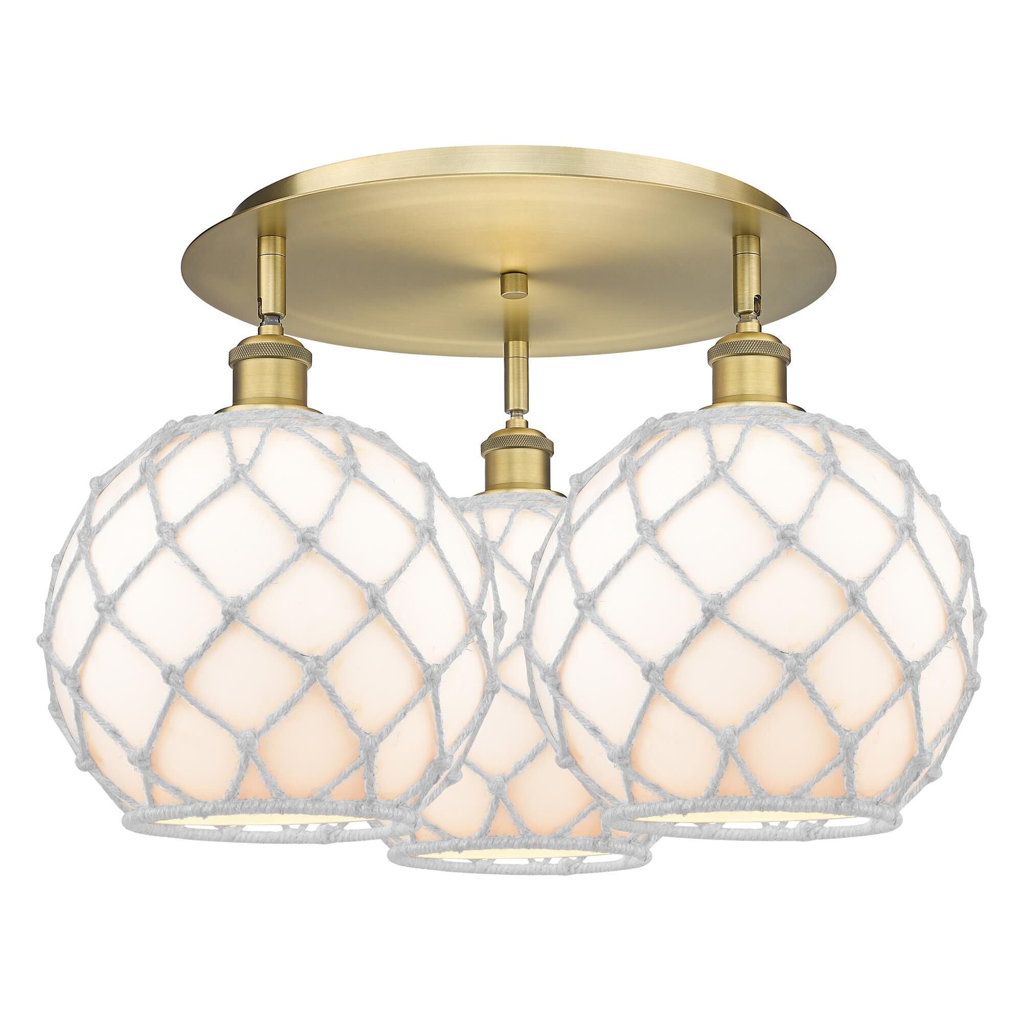Shown in Brushed Brass finish and White with White Rope glass