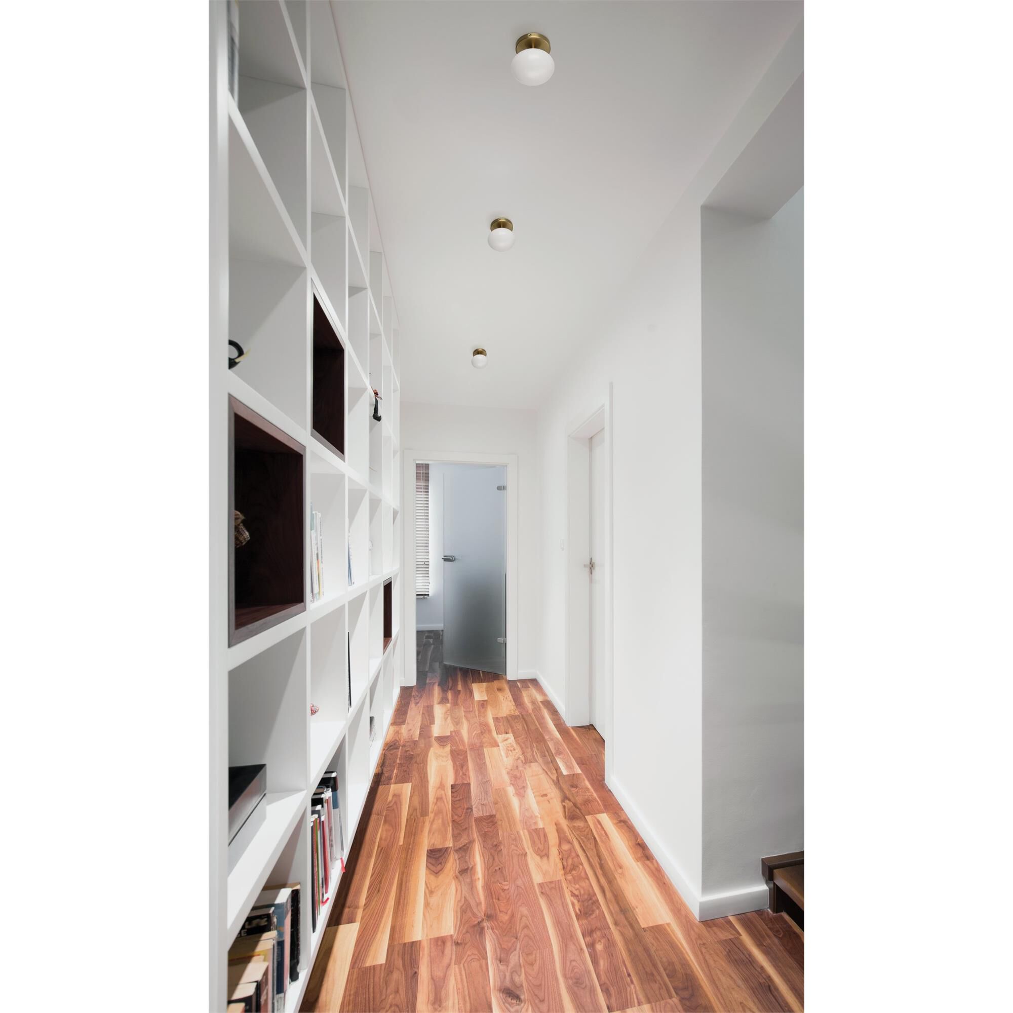 Shown in Brushed Gold finish and Opal glass