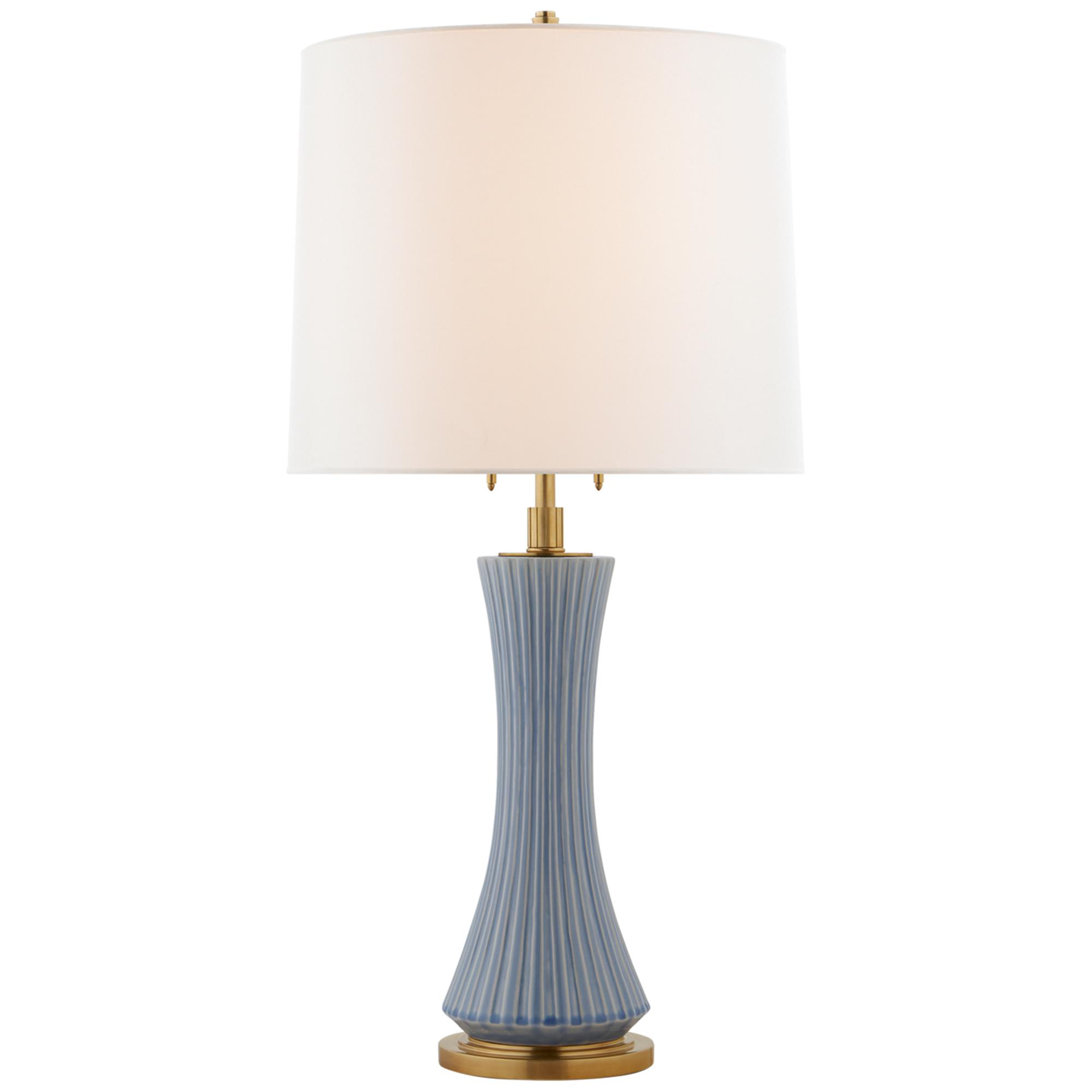 Shown in Polar Blue Crackle finish and Linen shade