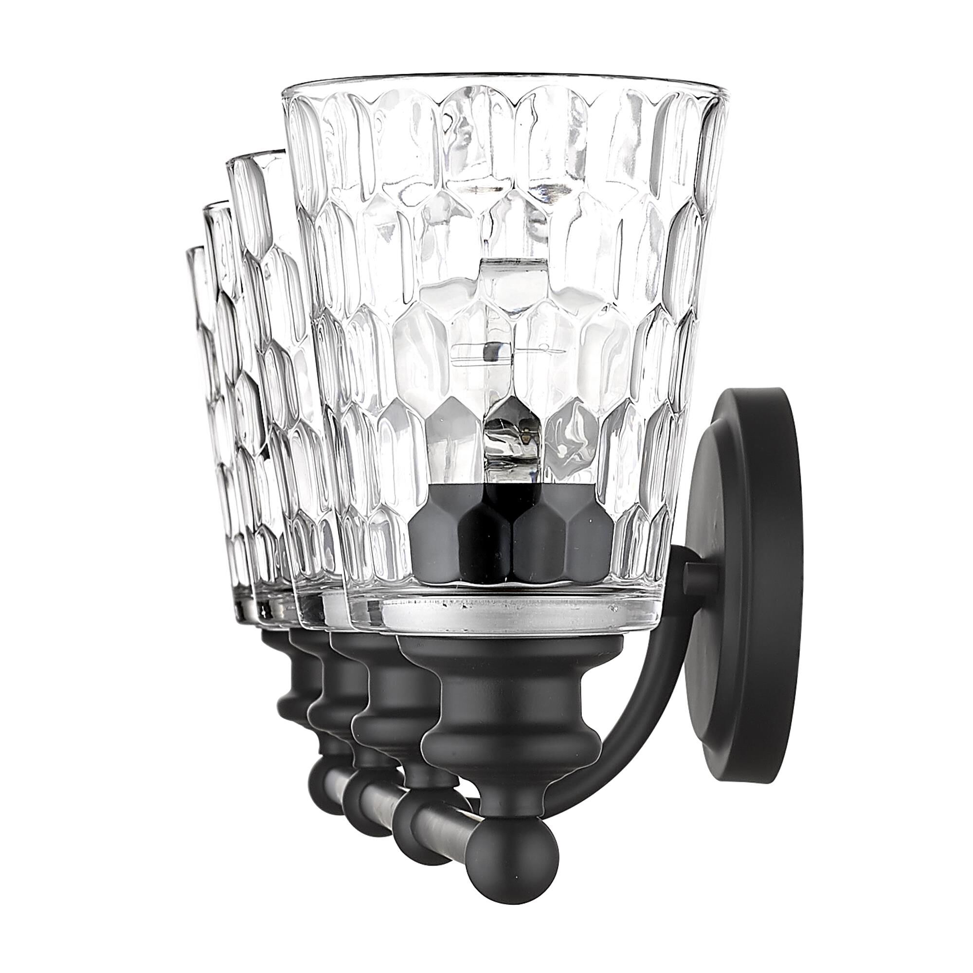 Shown in Matte Black finish and Clear glass and Clear, Optic Cone Shaped Glass shade