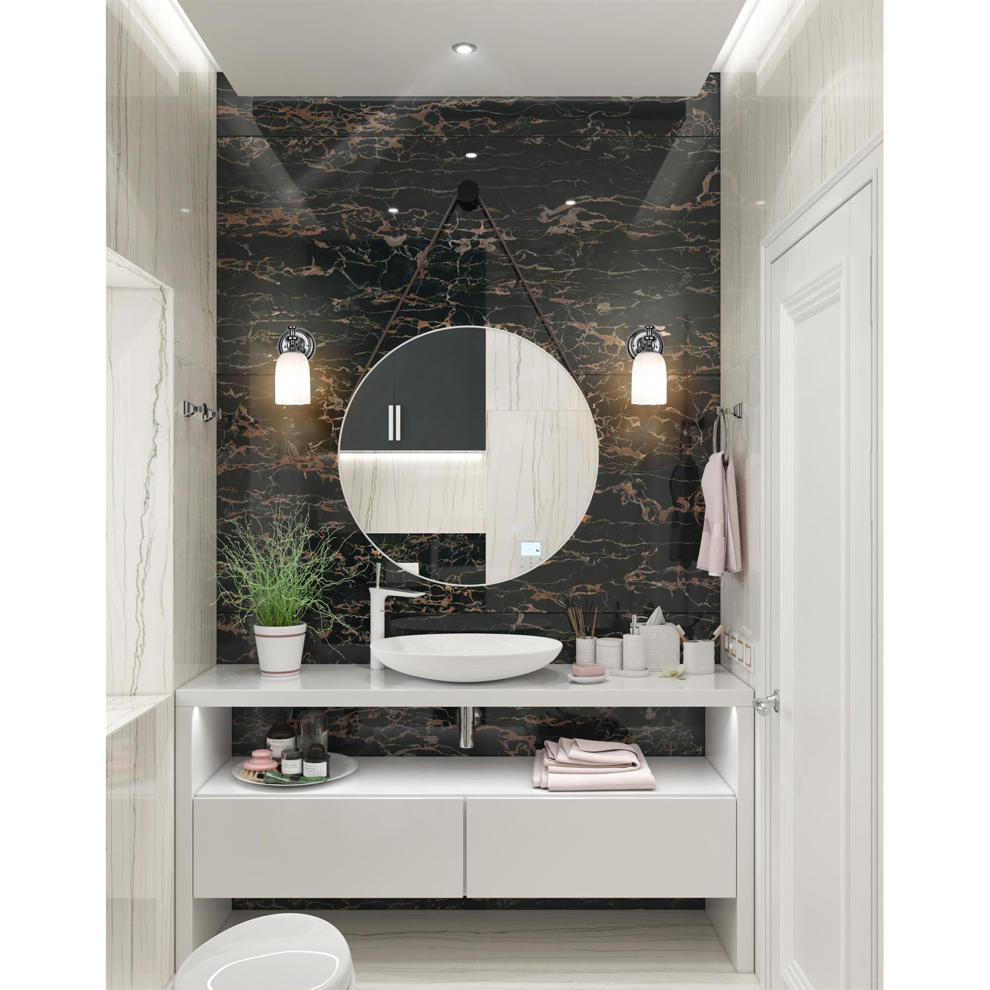 Shown in Chrome finish and Opal Etched glass and Opal Etched shade