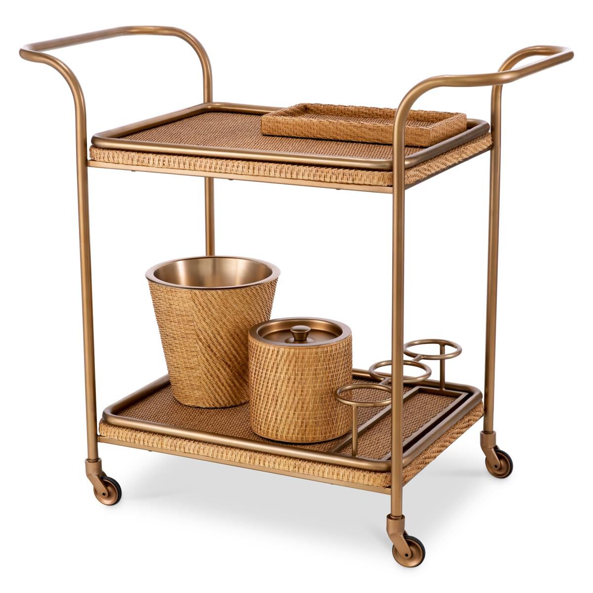 Shown in Natural Rattan, Vintage Brass finish