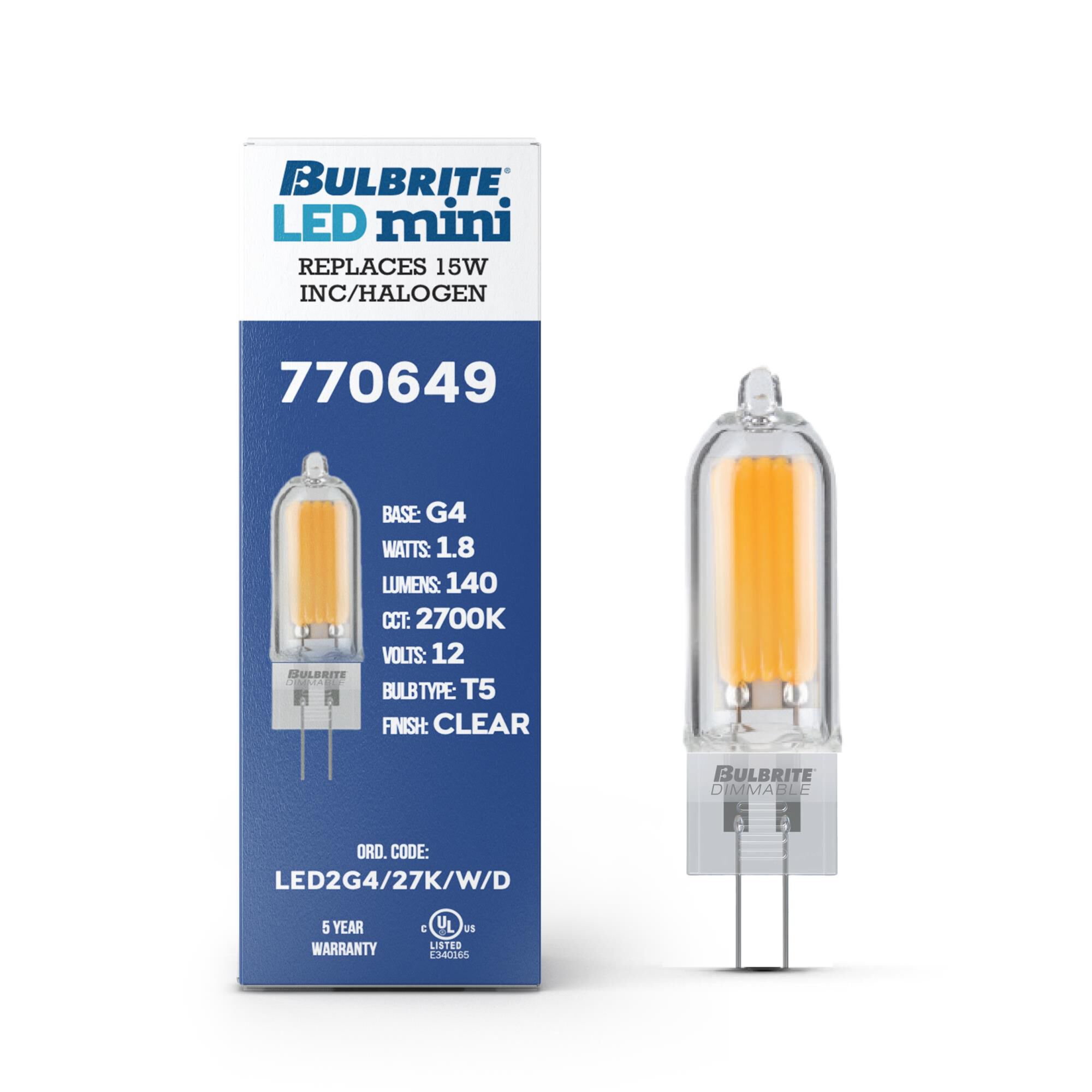 Clear T5 Base G4 2700K LED Light Bulb by Bulbrite