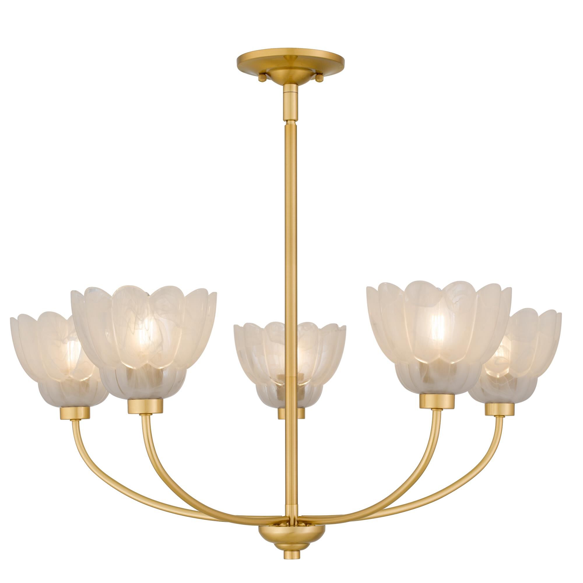 Shown in Brushed Gold finish and Alabaster Glass shade