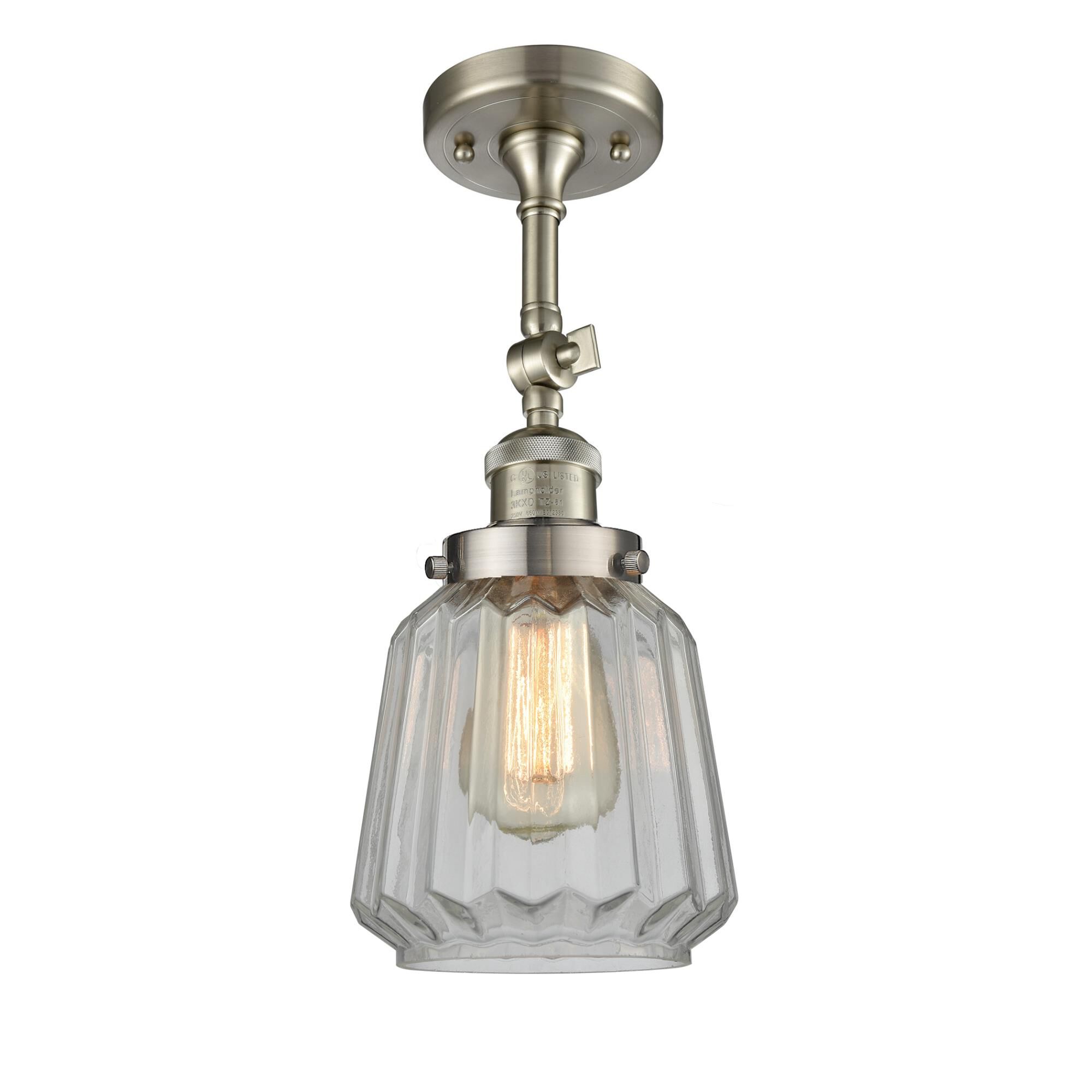 Shown in Brushed Satin Nickel finish and Clear Fluted glass