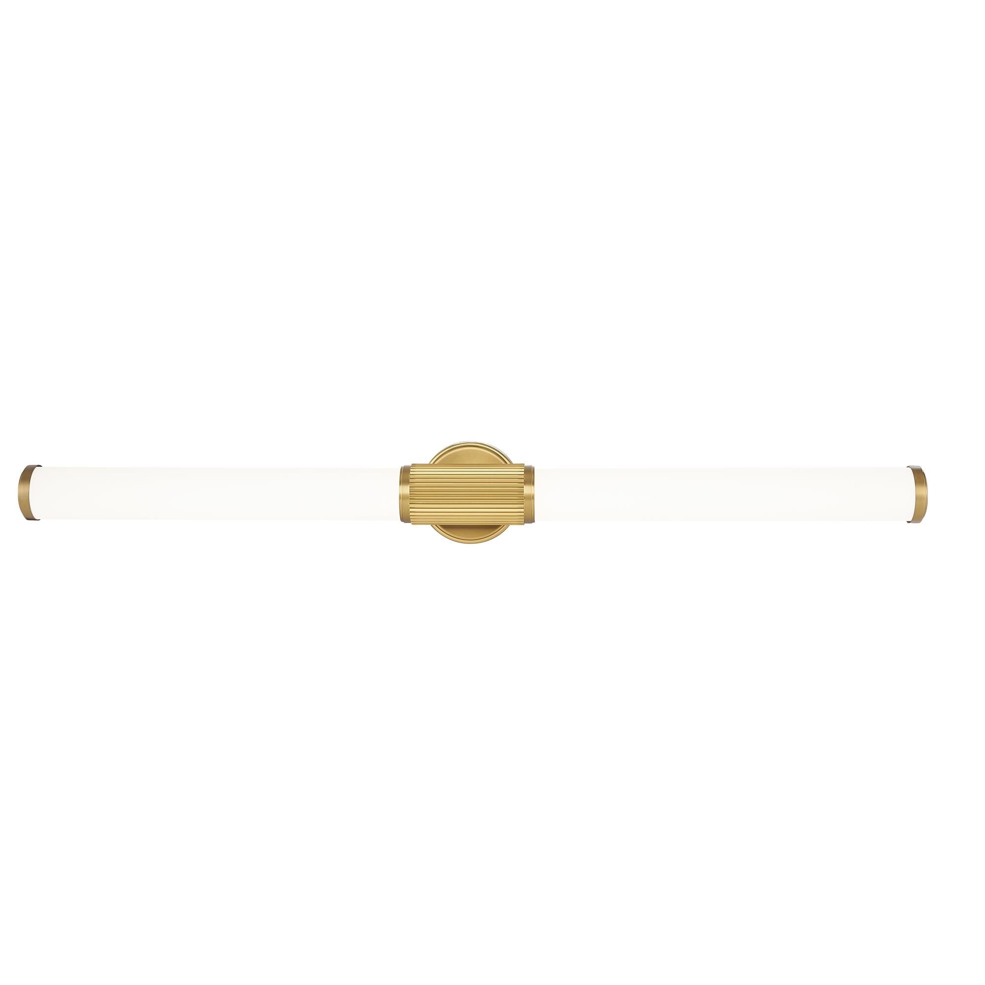 Shown in Modern Gold finish and Opal White glass and Opal White shade