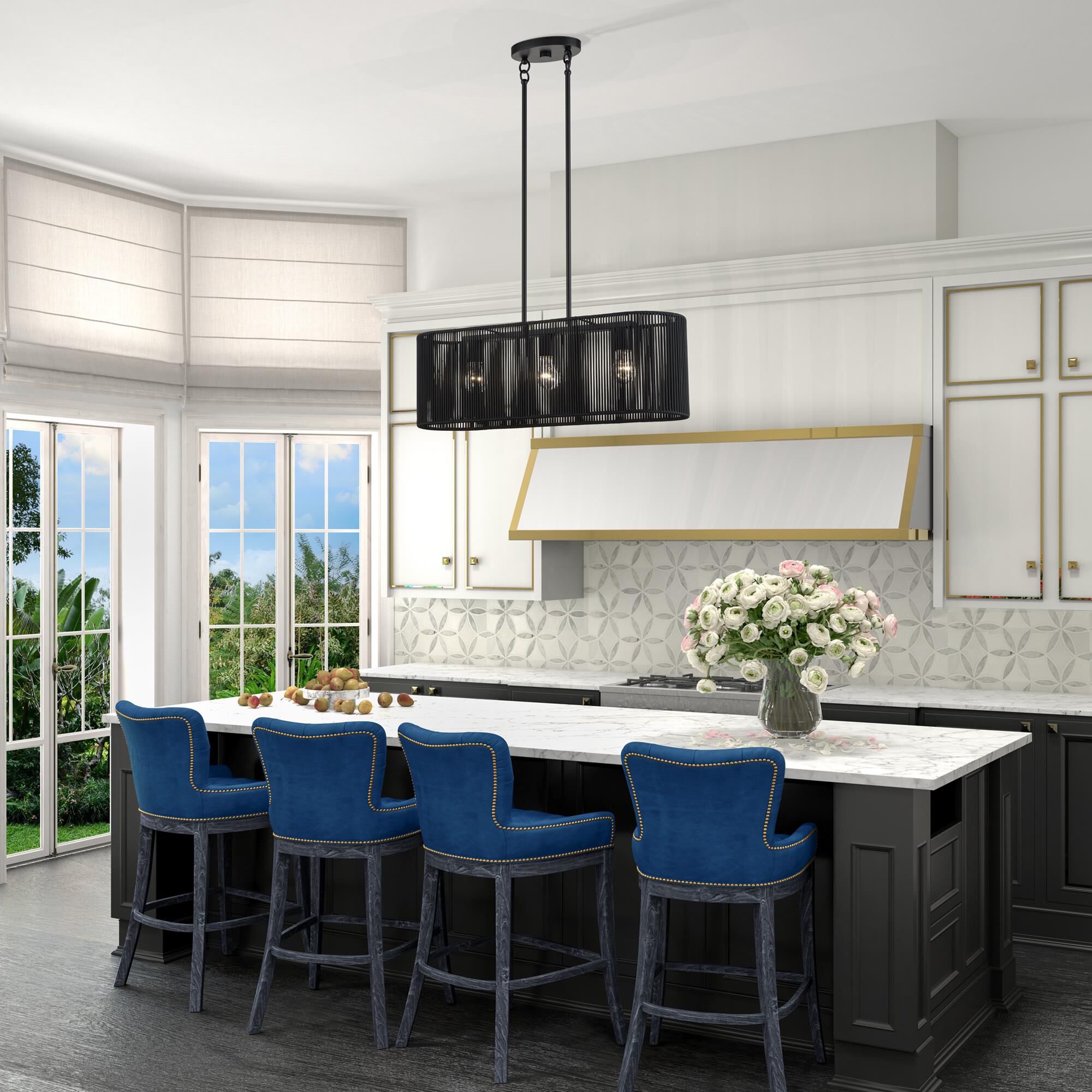 Shown in Black finish and Hand-Woven Parisian Night Color Polyester Rope shade