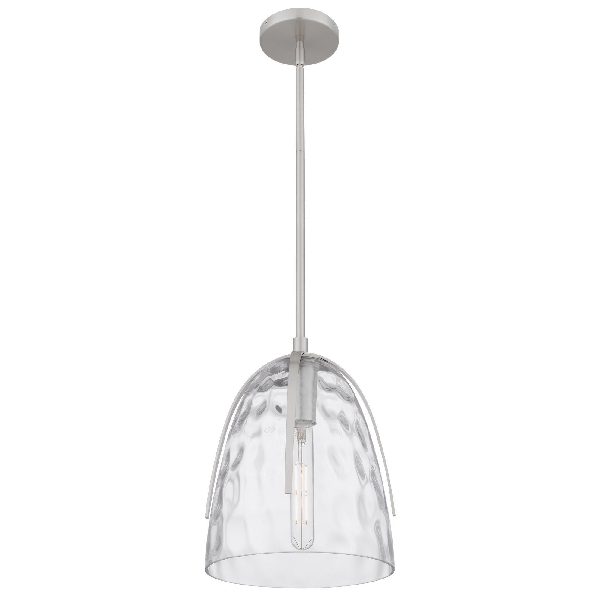 Shown in Brushed Nickel finish and Hammered Glass shade