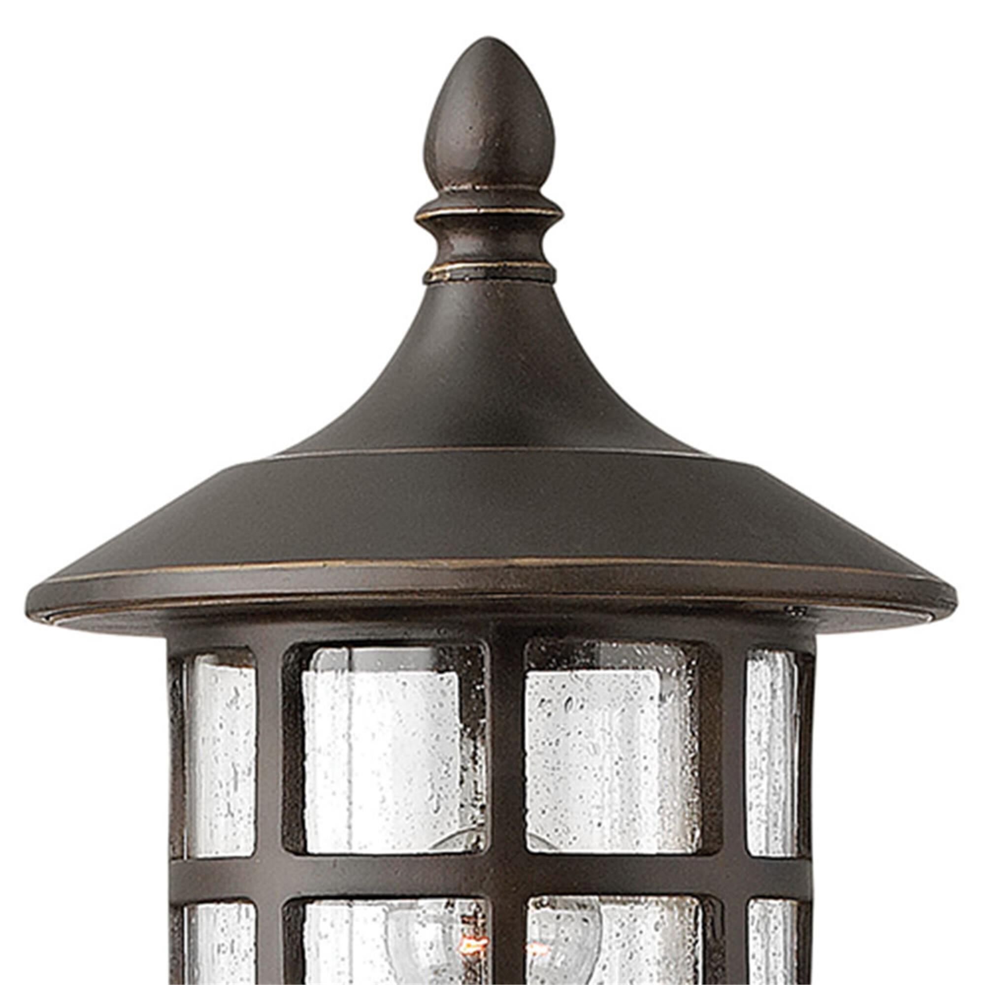 Shown in Oil Rubbed Bronze finish and Clear Seedy glass